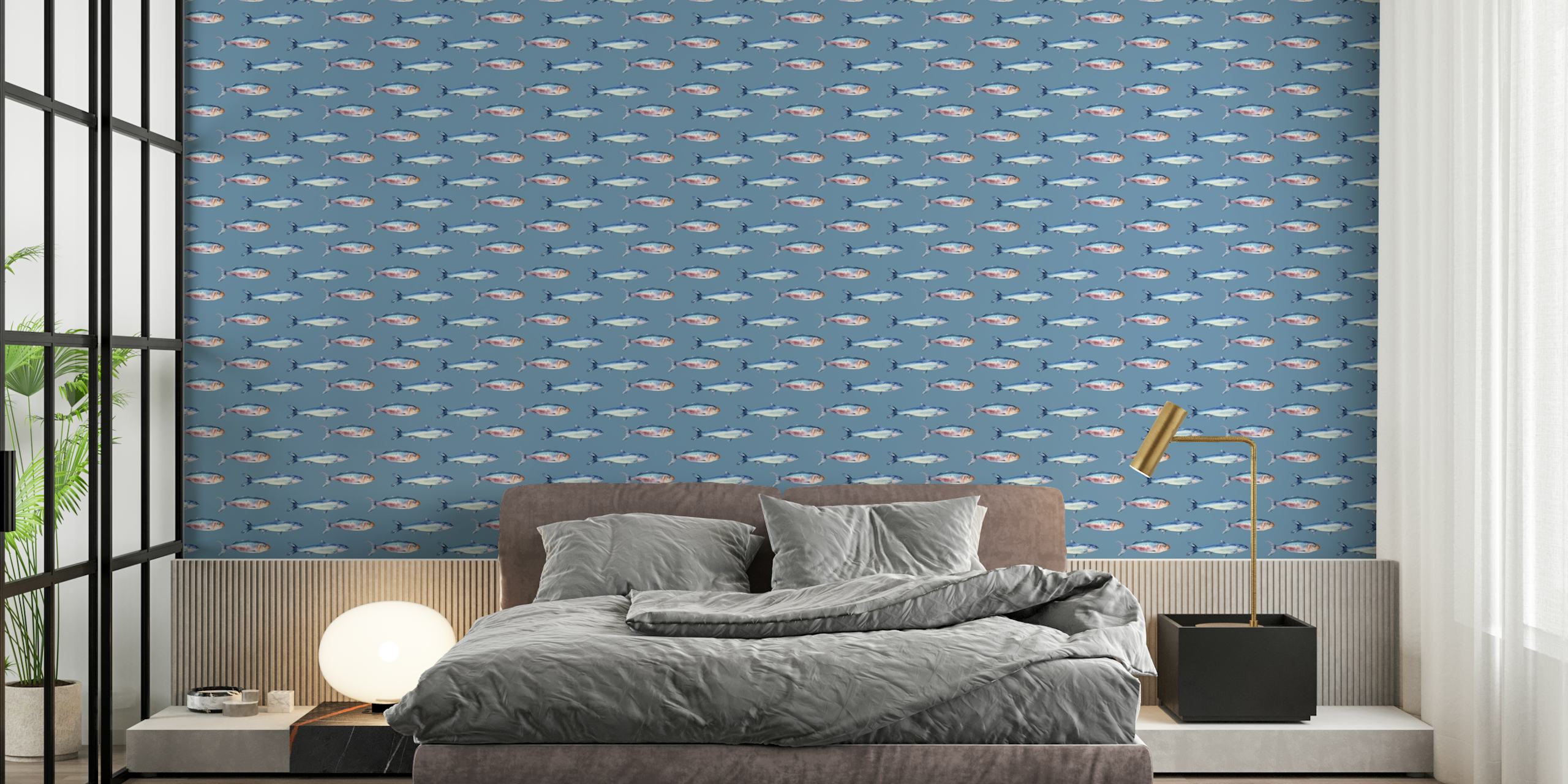 Aquatische Fish Ocean Blue patroonbehang in kamerdisplay
