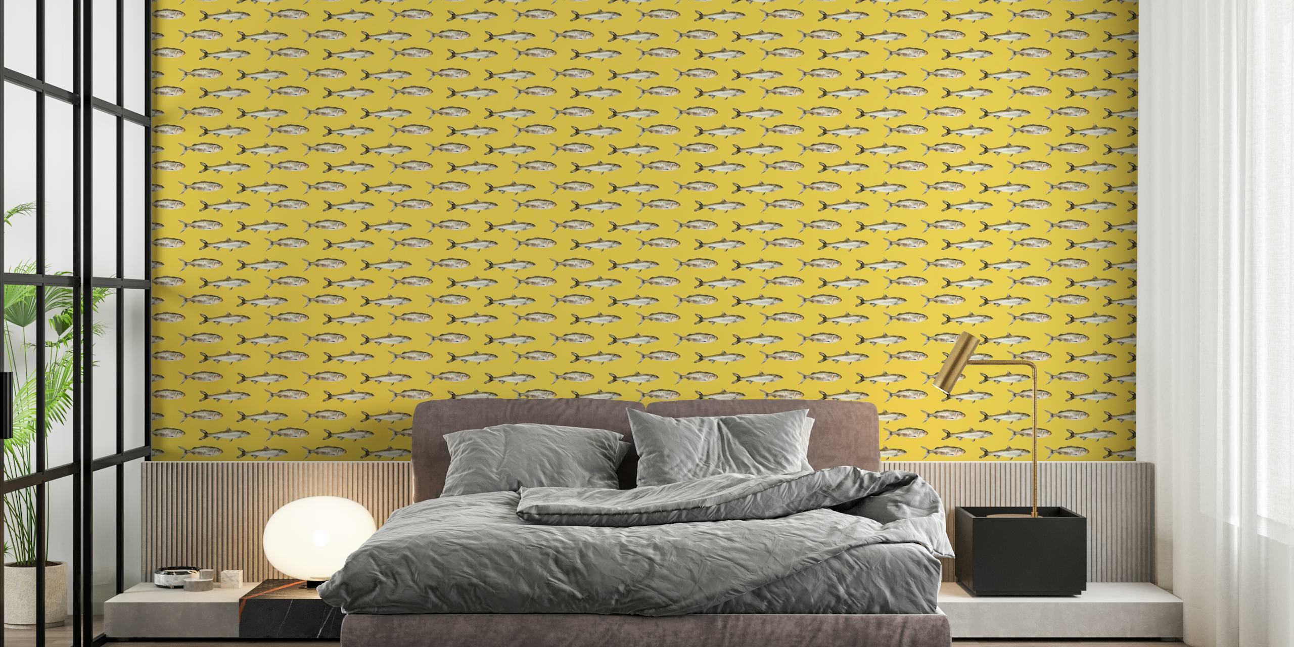 Fish Ocean Yellow carta da parati in una stanza
