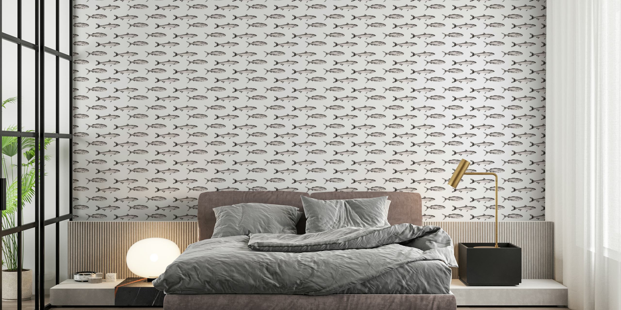 Fish Ocean White wallpaper in a room setting
