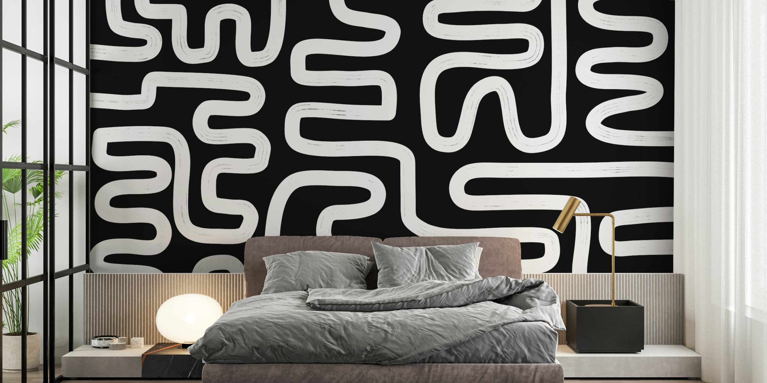 Tapeta Abstract Line White w nowoczesnym pokoju