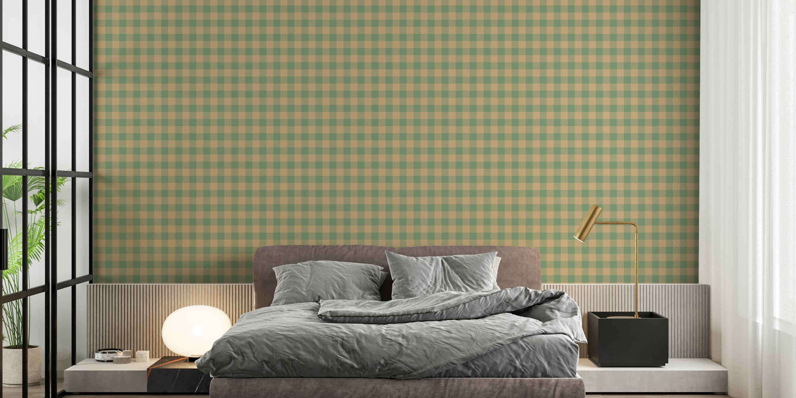Abstract Chess Green Beige tapet i ett rum