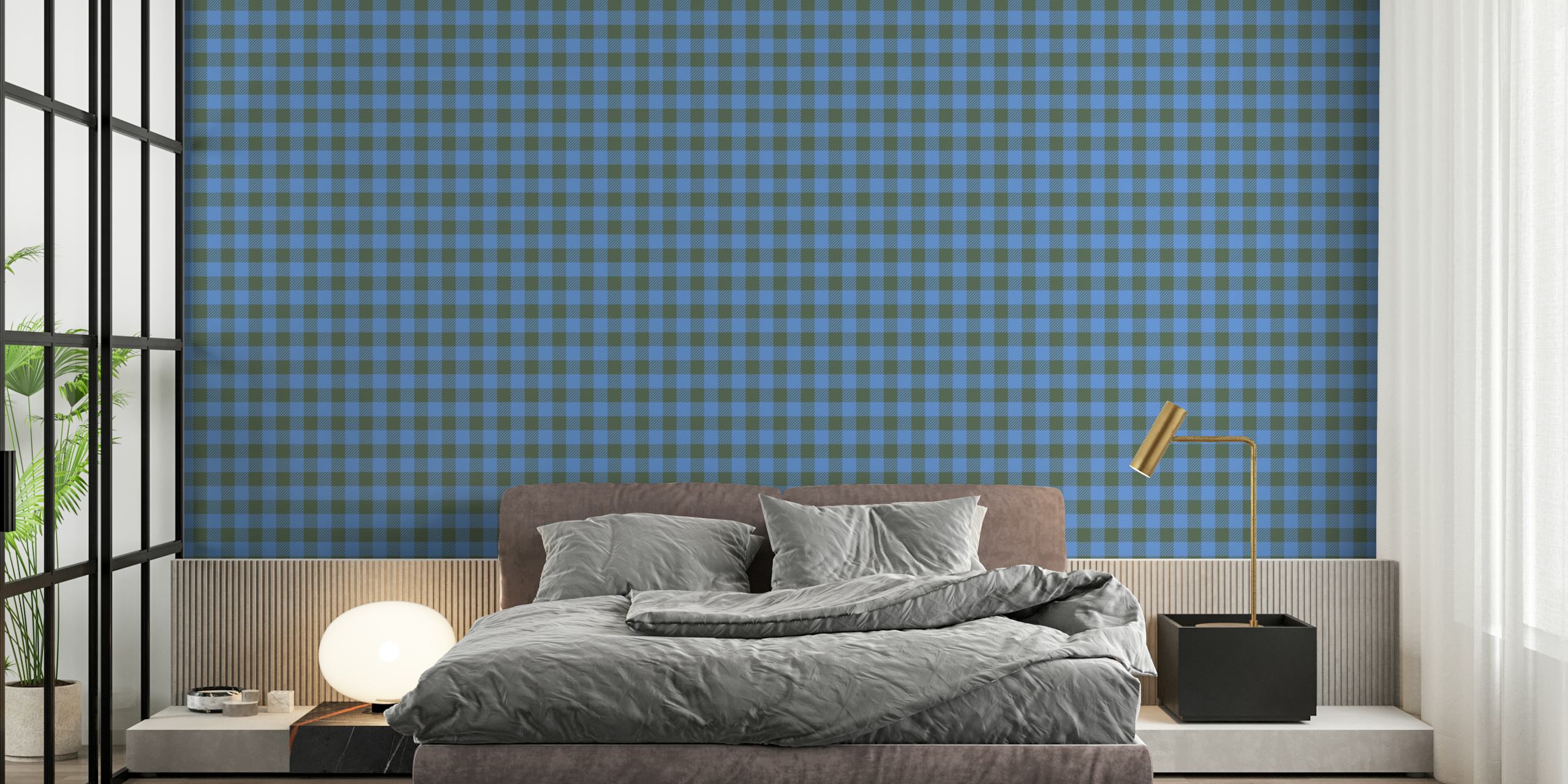 Checkerboard pattern in green and blue tones wallpaper