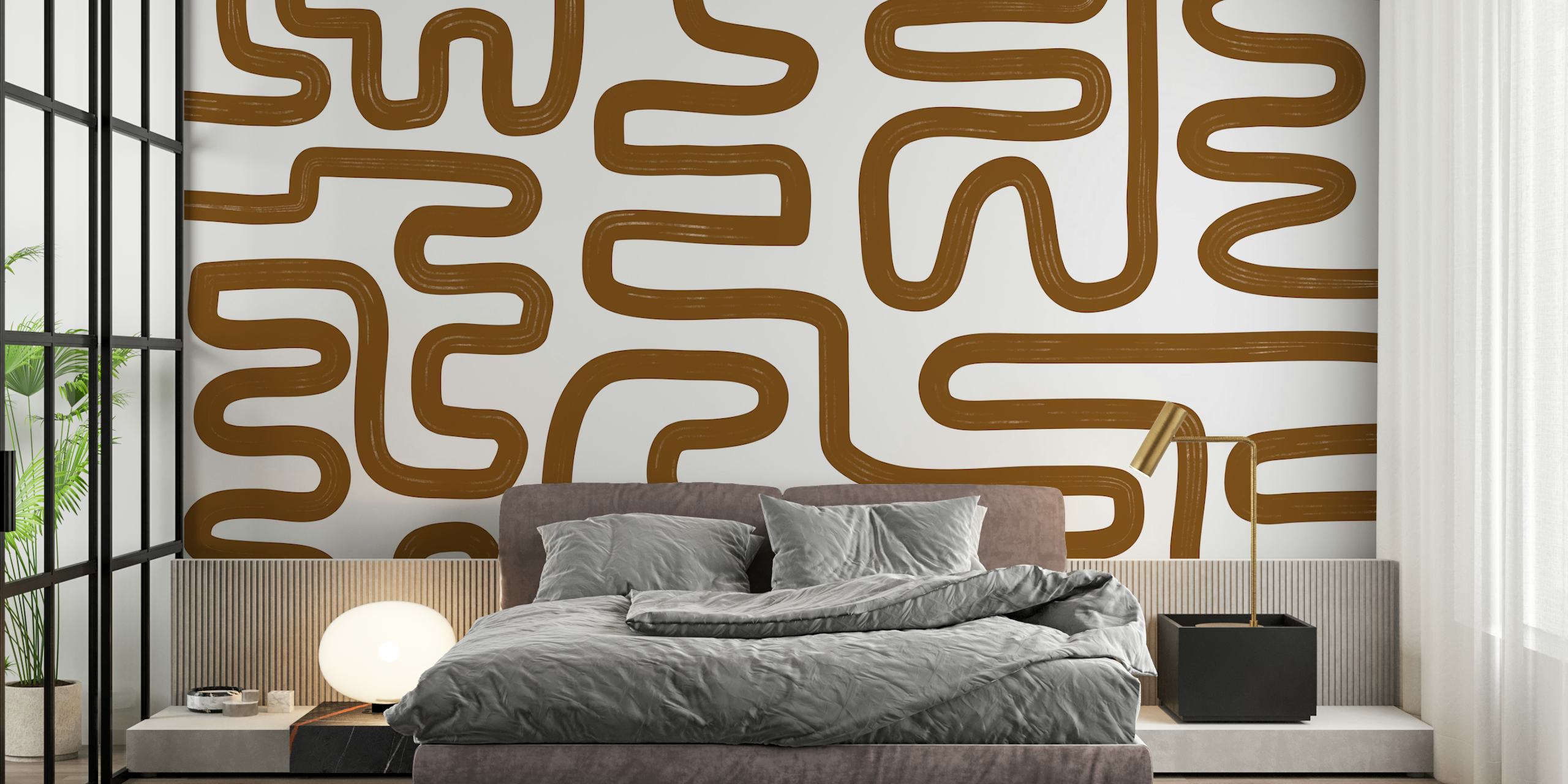 Ταπετσαρία Abstract Line Brown σε ένα δωμάτιο
