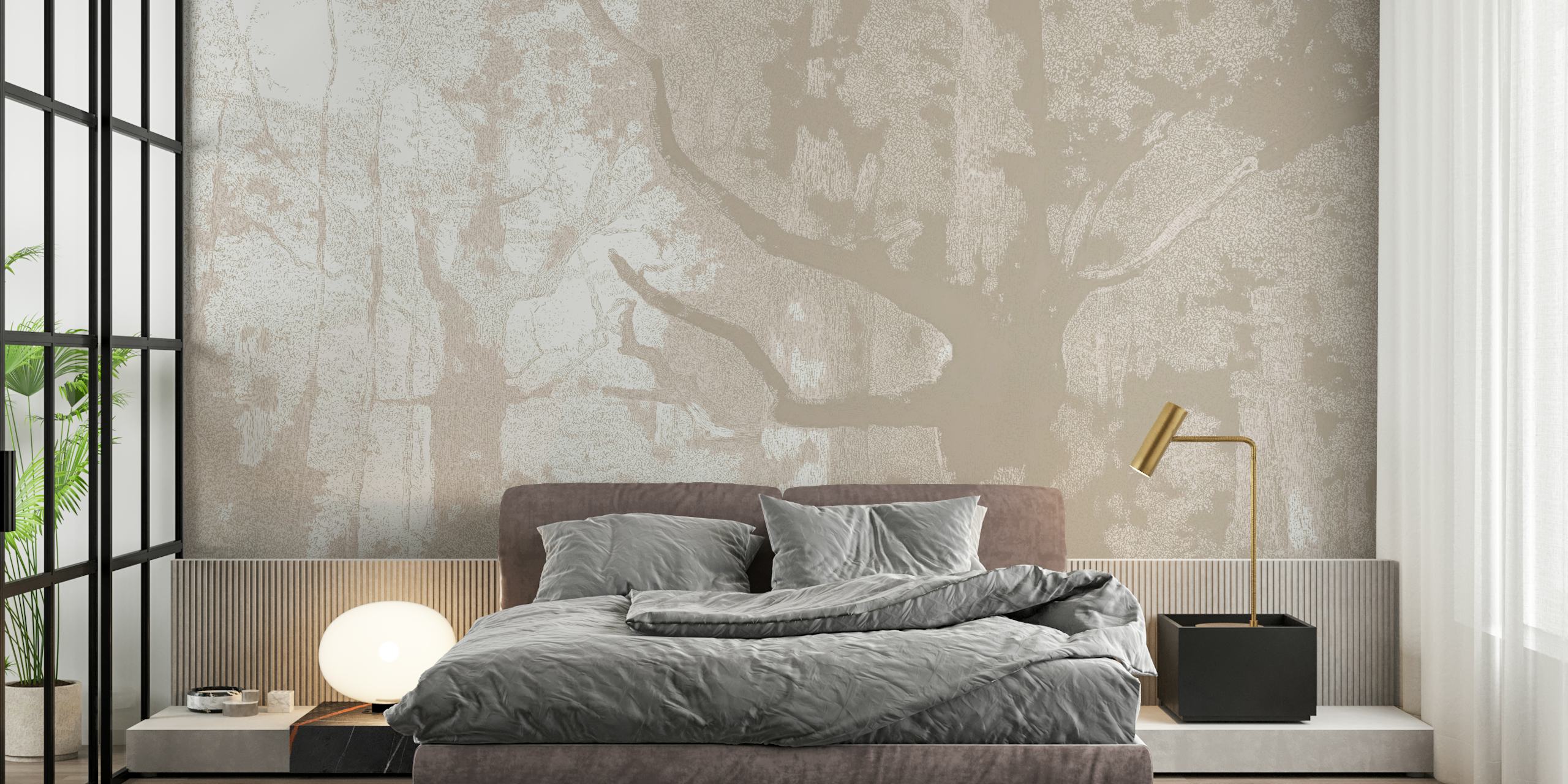 Tree silhouettes in soft beige tones wallpaper