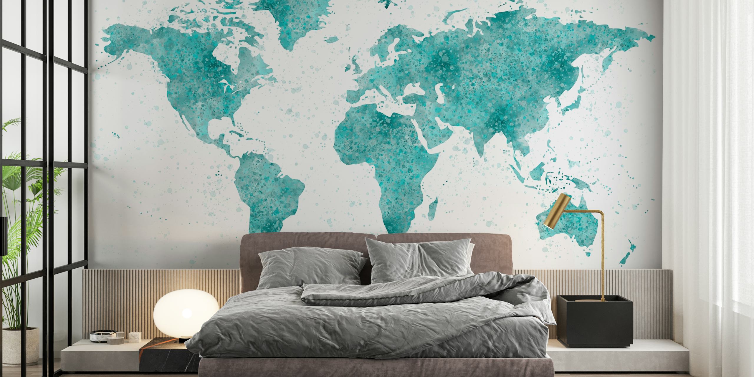 World Map Mural Teal wzór tapety