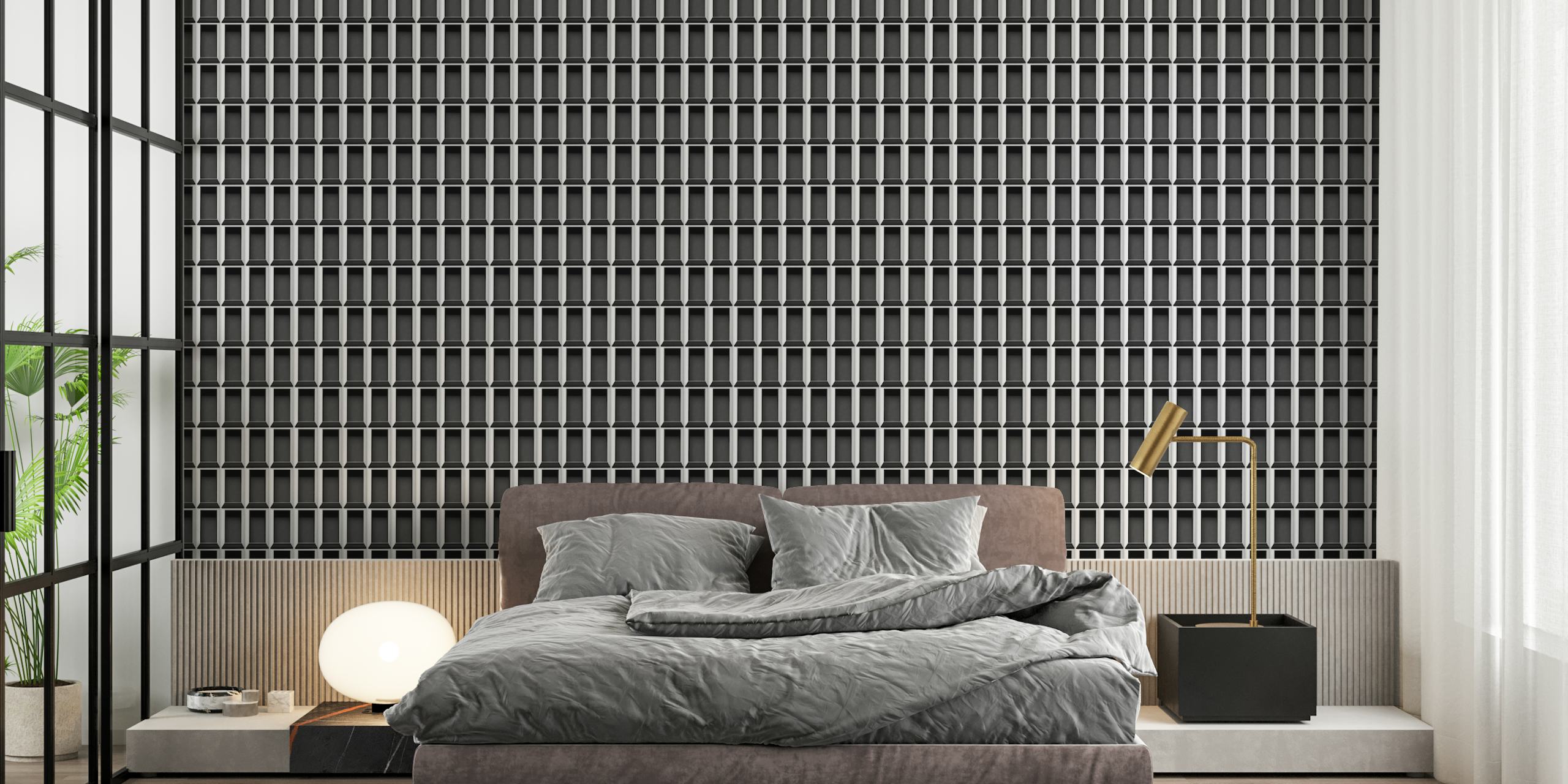 Futuristic city windows wallpaper in a room