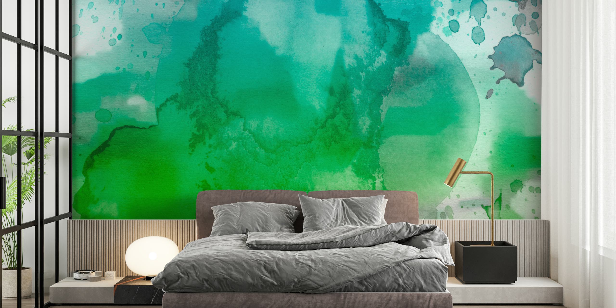 Emerald Ink Splash-Tapete in einem Raum