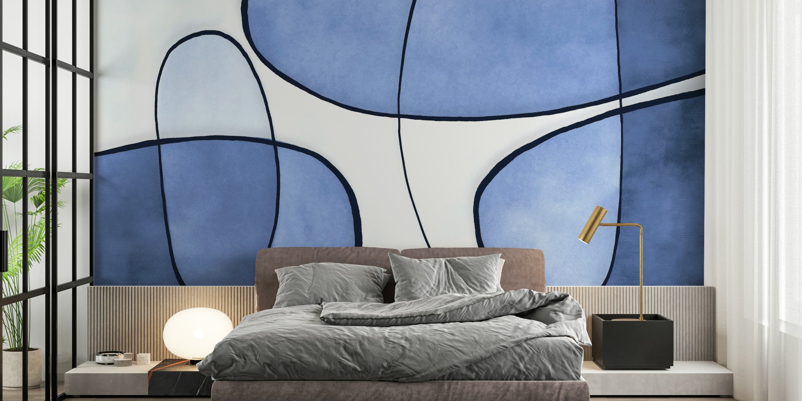 Papel pintado Navy Abstract Shapes en una habitación
