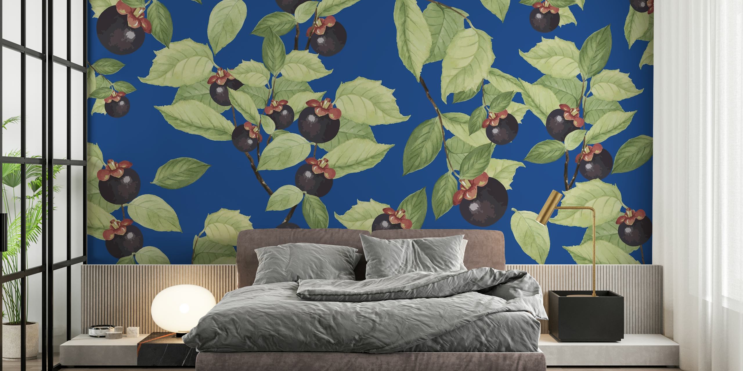 Fruit Blue wallpaper design displayed in a room
