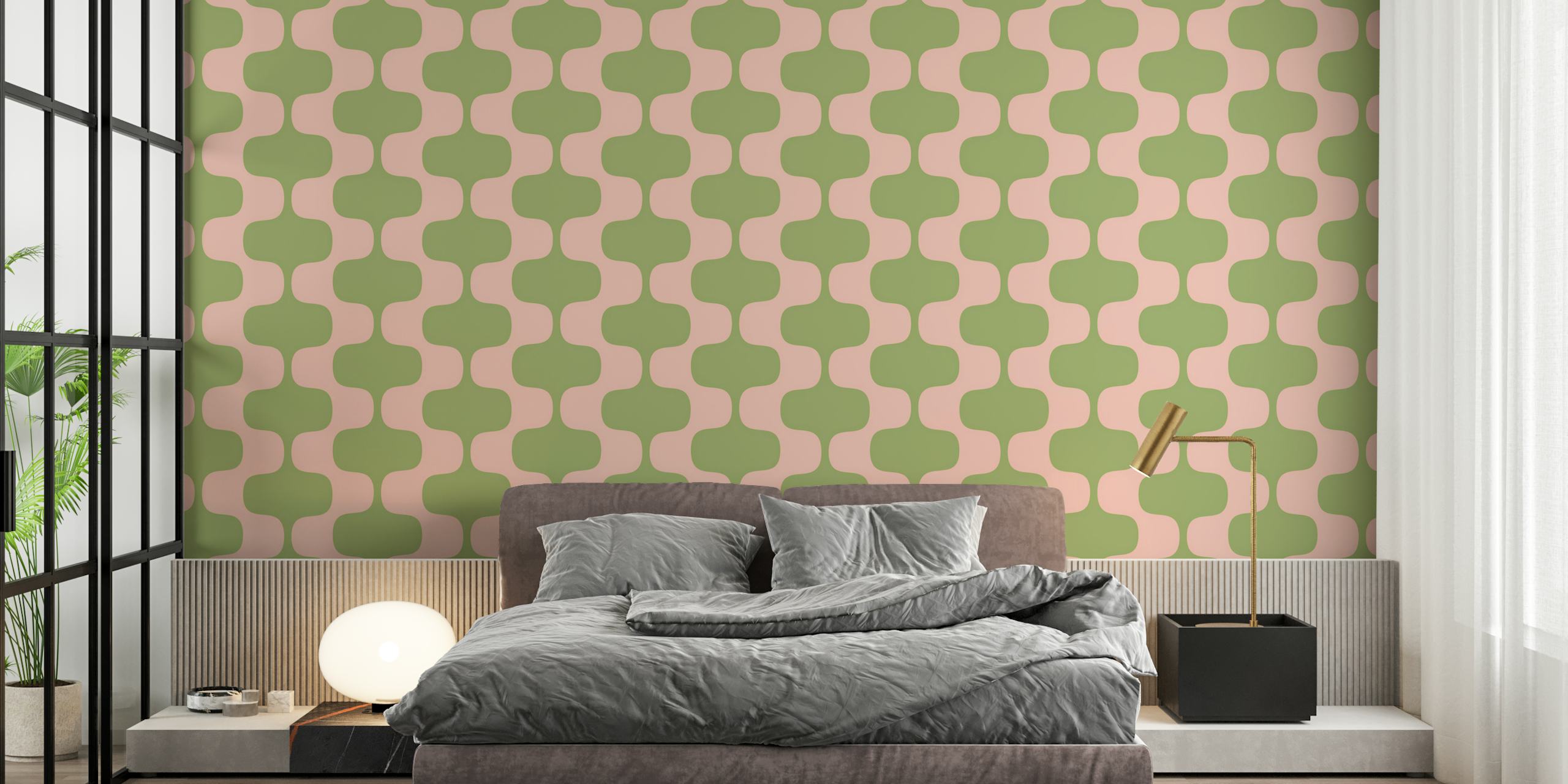 Tapeta Green Pink Retro Waves w pokoju