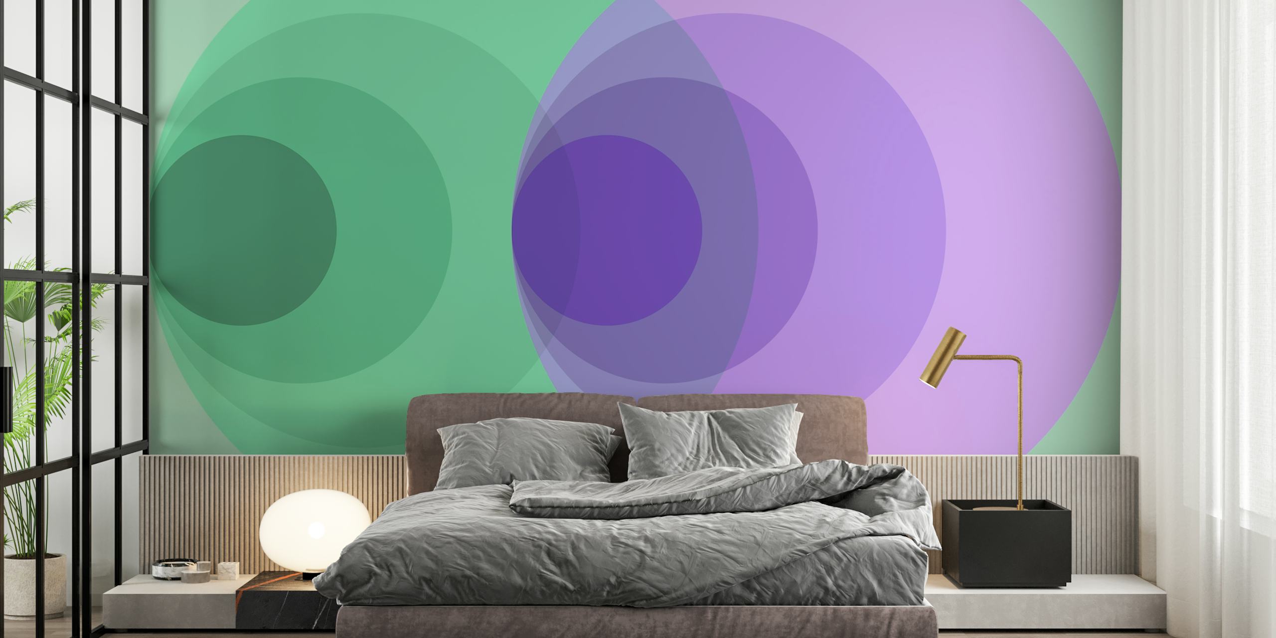 Abstract Color Orbit wallpaper in a room