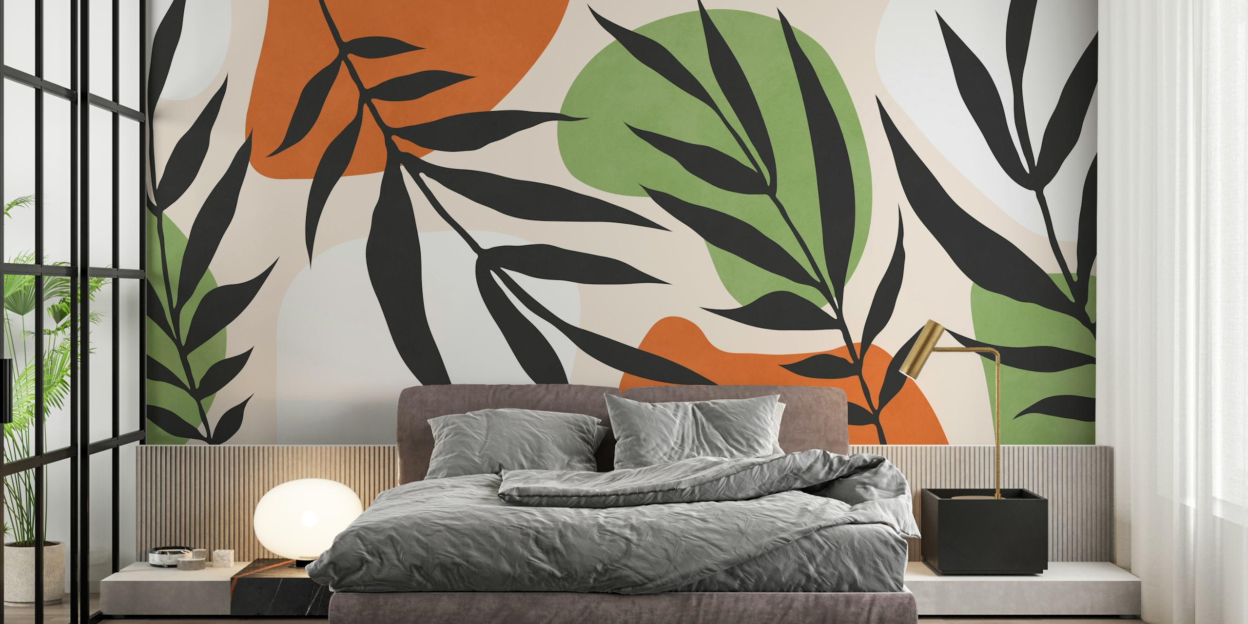Tropical leaf wallpaper in a modern room