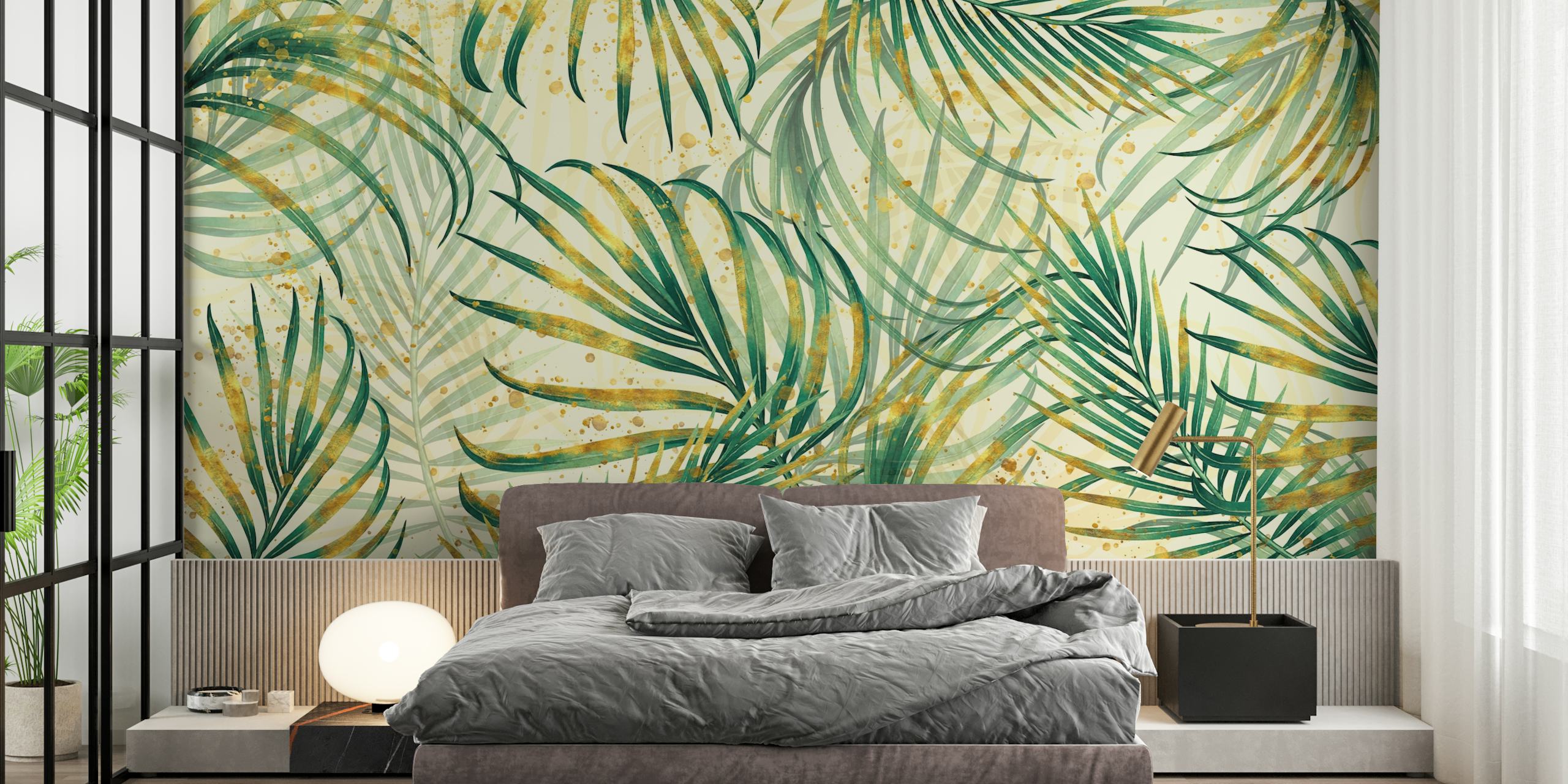 Ταπετσαρία Tropicana crem σε ένα στυλάτο δωμάτιο