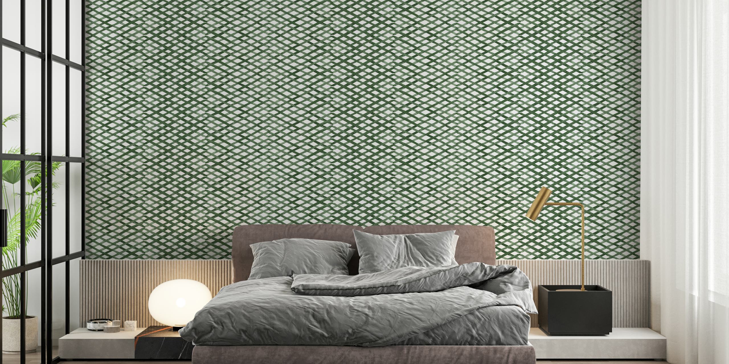 Tapeta Grid Green Forest prikazana u sobi