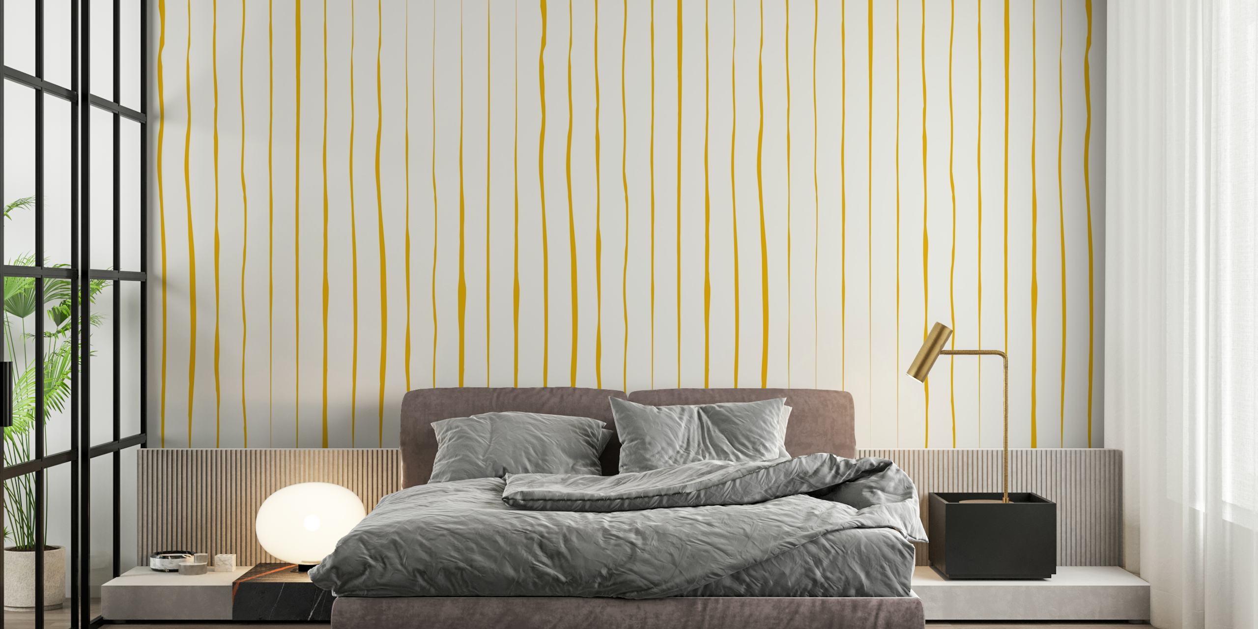 Yellow Line Wallpaper In A Stylish Room
