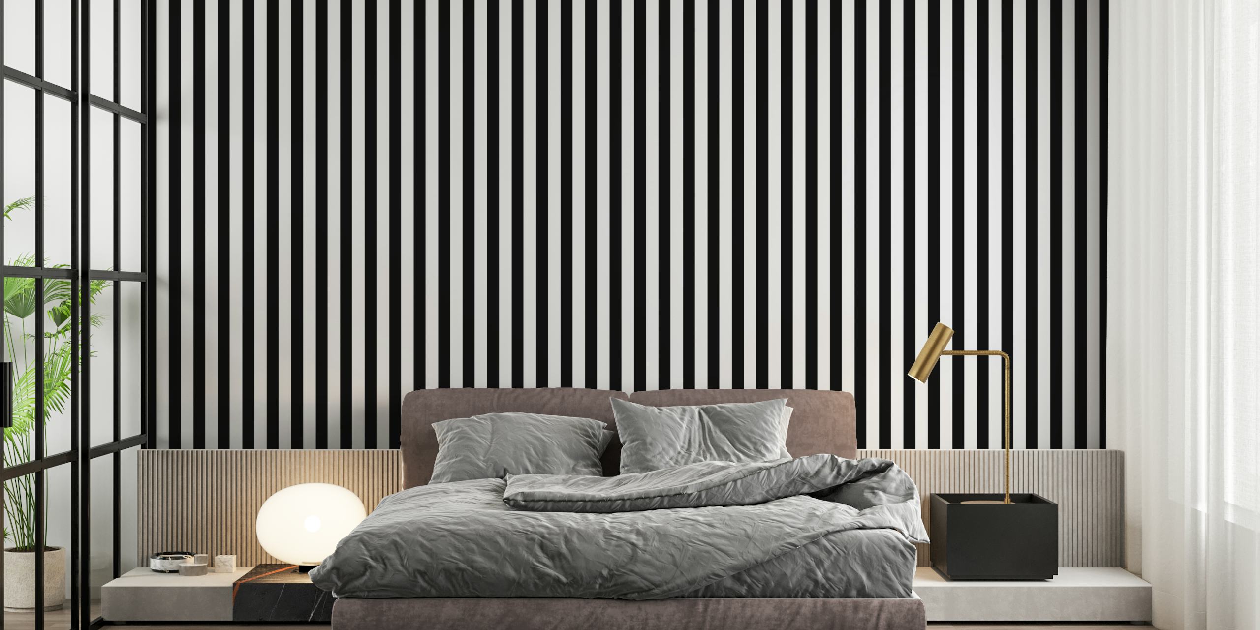 Scandinavian black striped wallpaper in a room