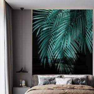 Palm Leaves Teal Night Vibes 1