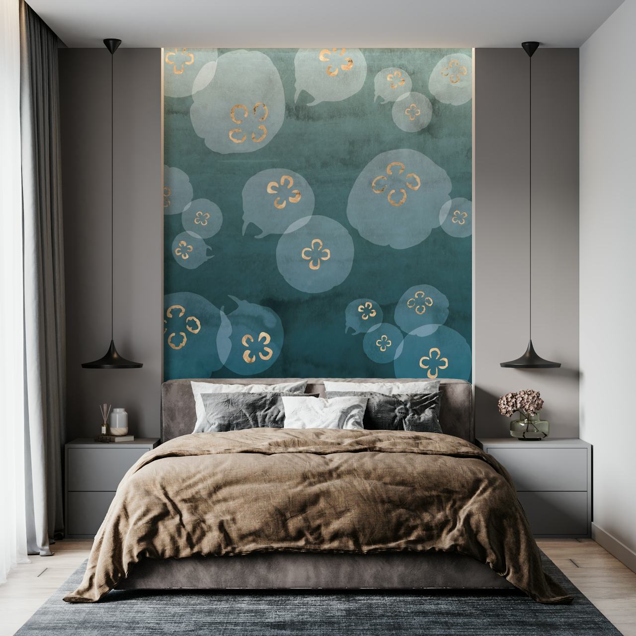 Watercolour jellyfish wallpaper in a room