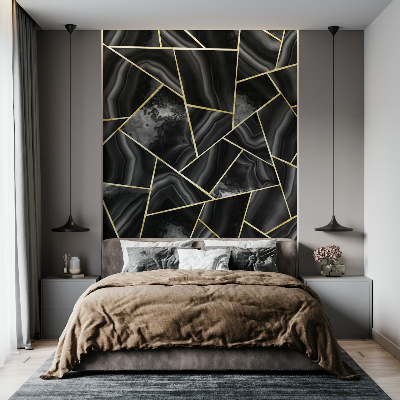Geometric black and gold pattern wallpaper