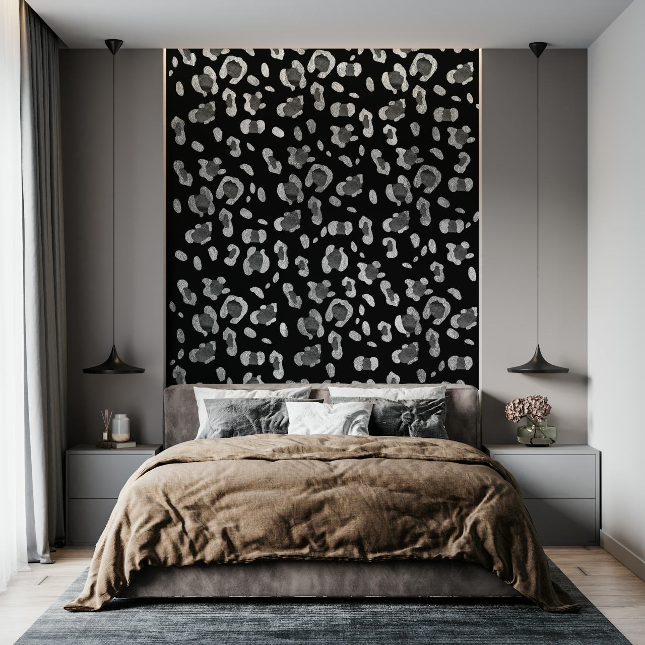 Black and white leopard print wall mural design