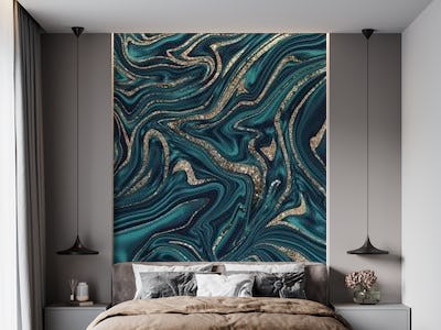 Teal Navy Blue Gold Marble 1a