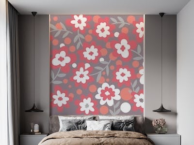 Floral Ruby Red Taupe Grey