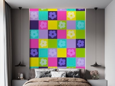 80s Neon Check Flowers 1