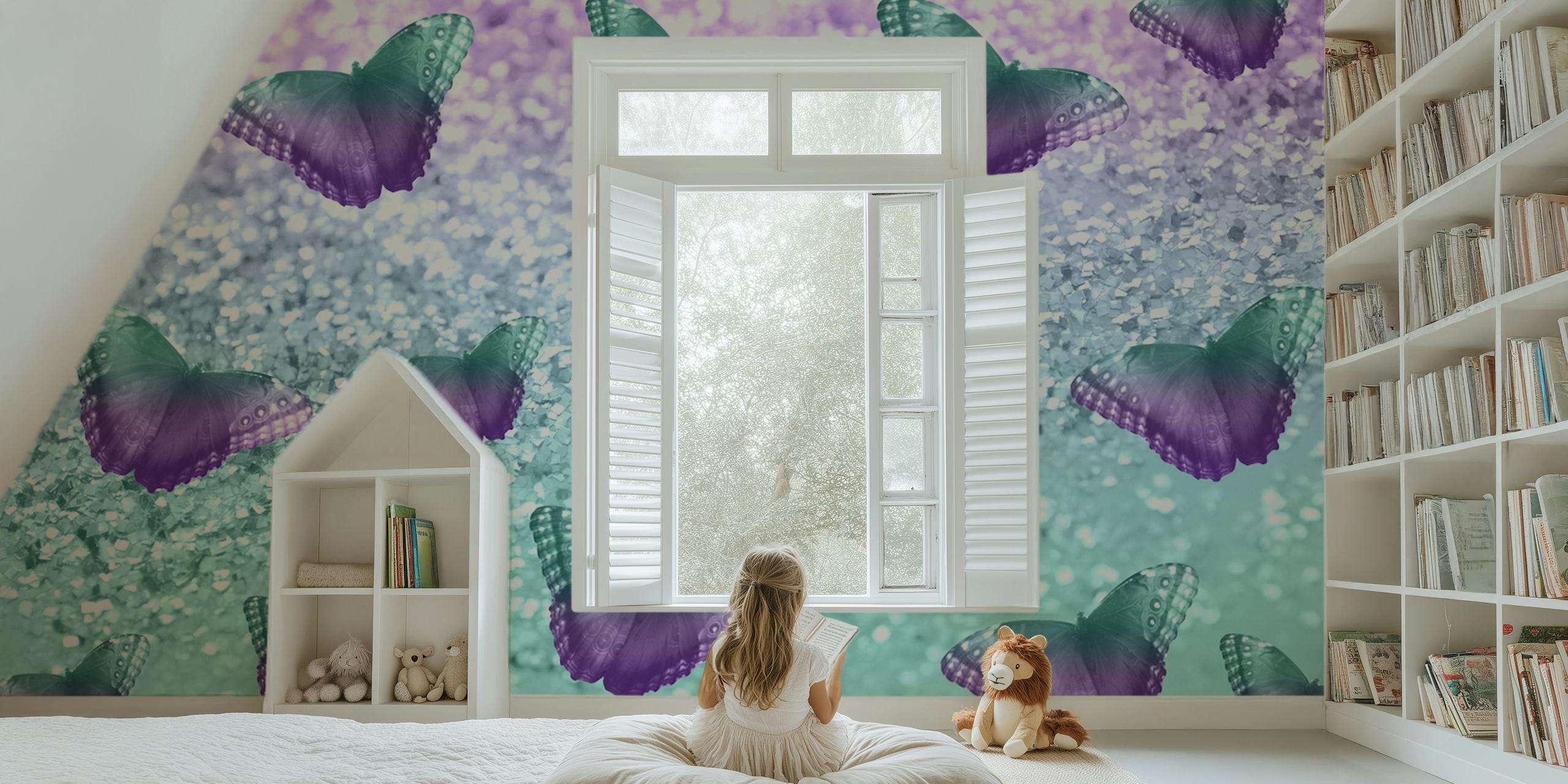 Mermaid Butterfly Glitter wallpaper in a room