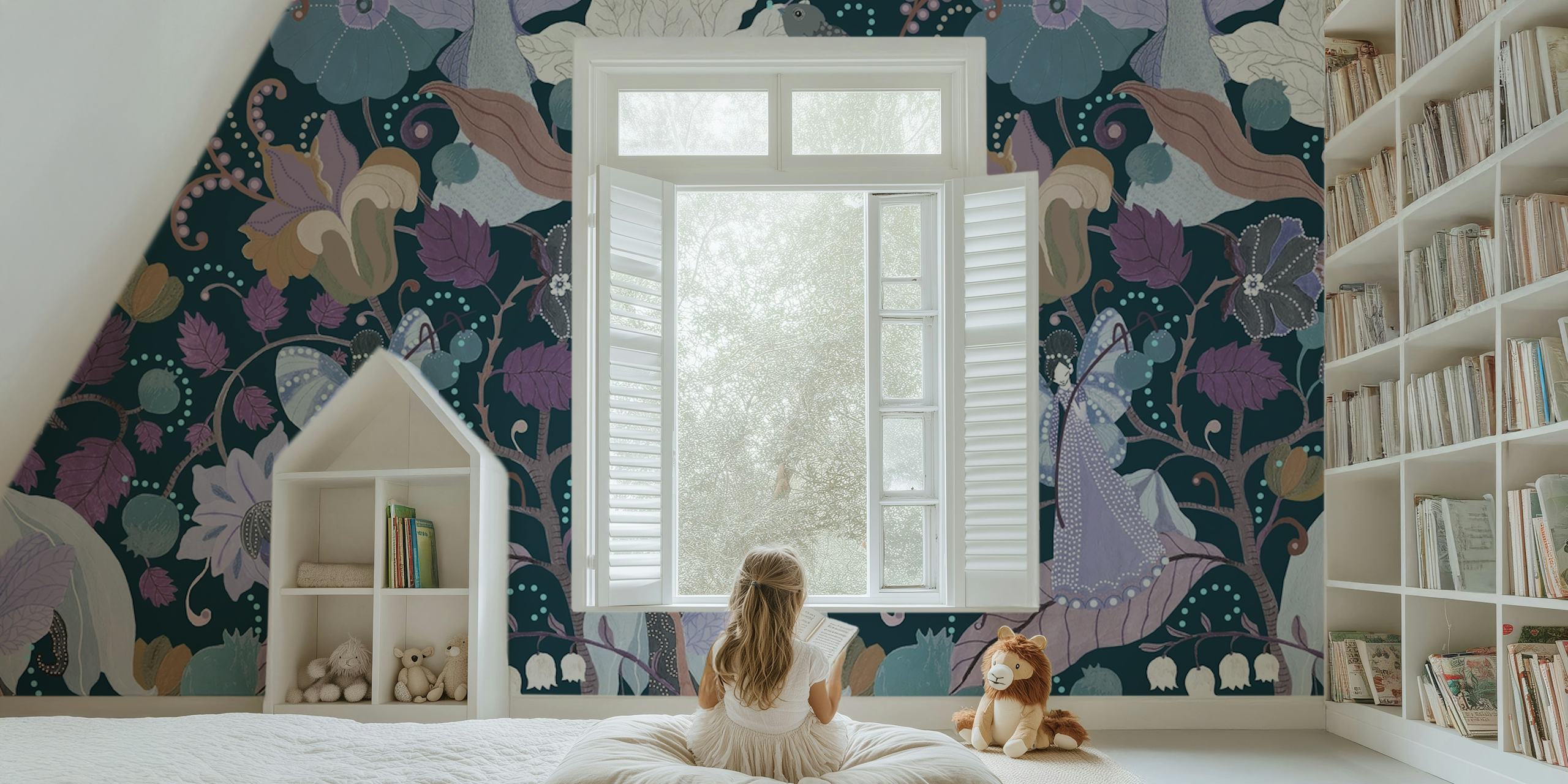 Design de papel de parede Irma Fairy em um quarto