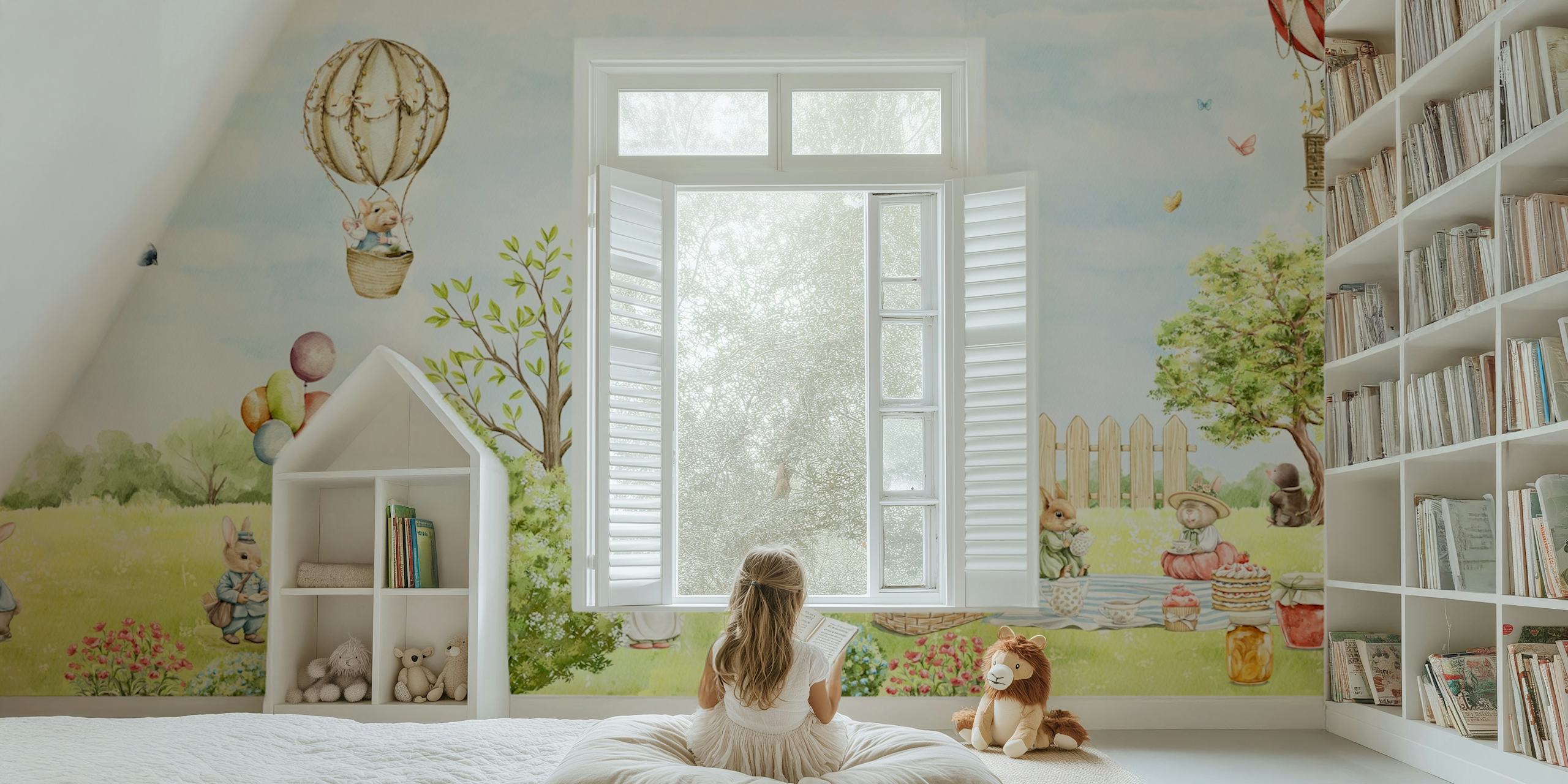 Cute animals in a countryside scenery wallpaper