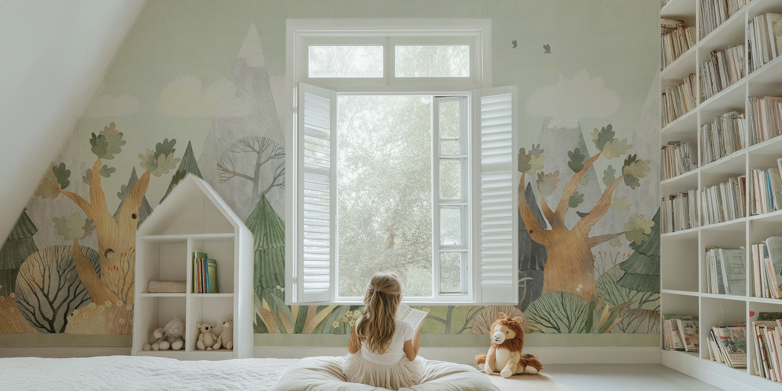 Carta da parati Storybook Forest Scene in una stanza