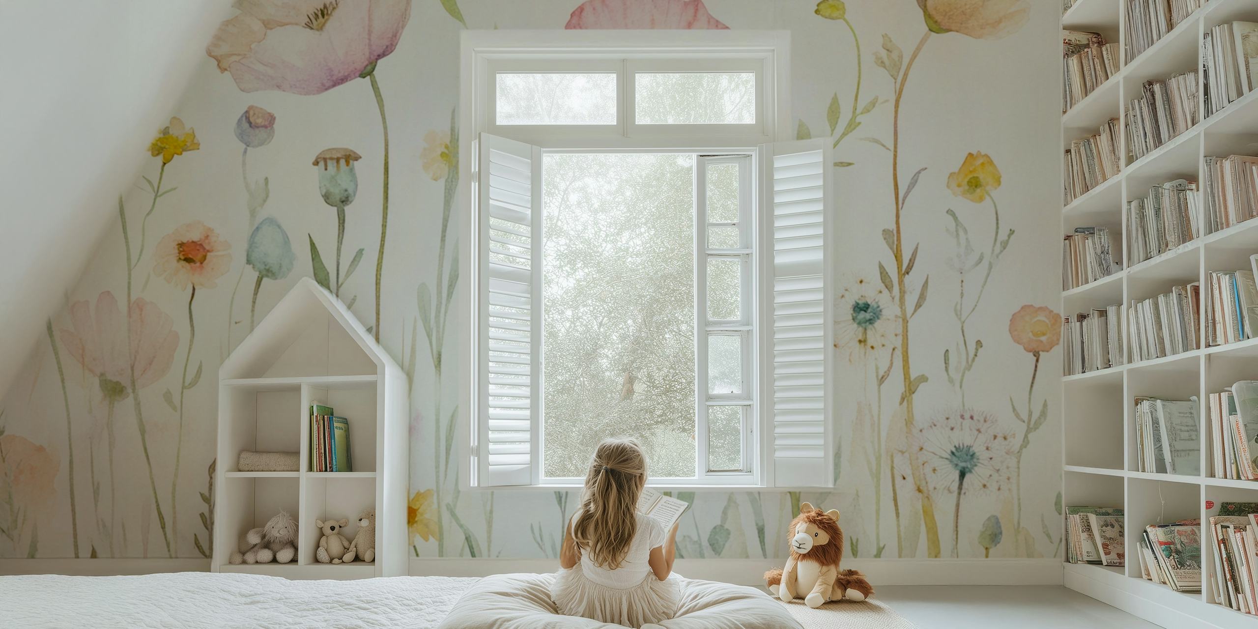 Soft pastel flowers in a watercolor style on a light background wallpaper