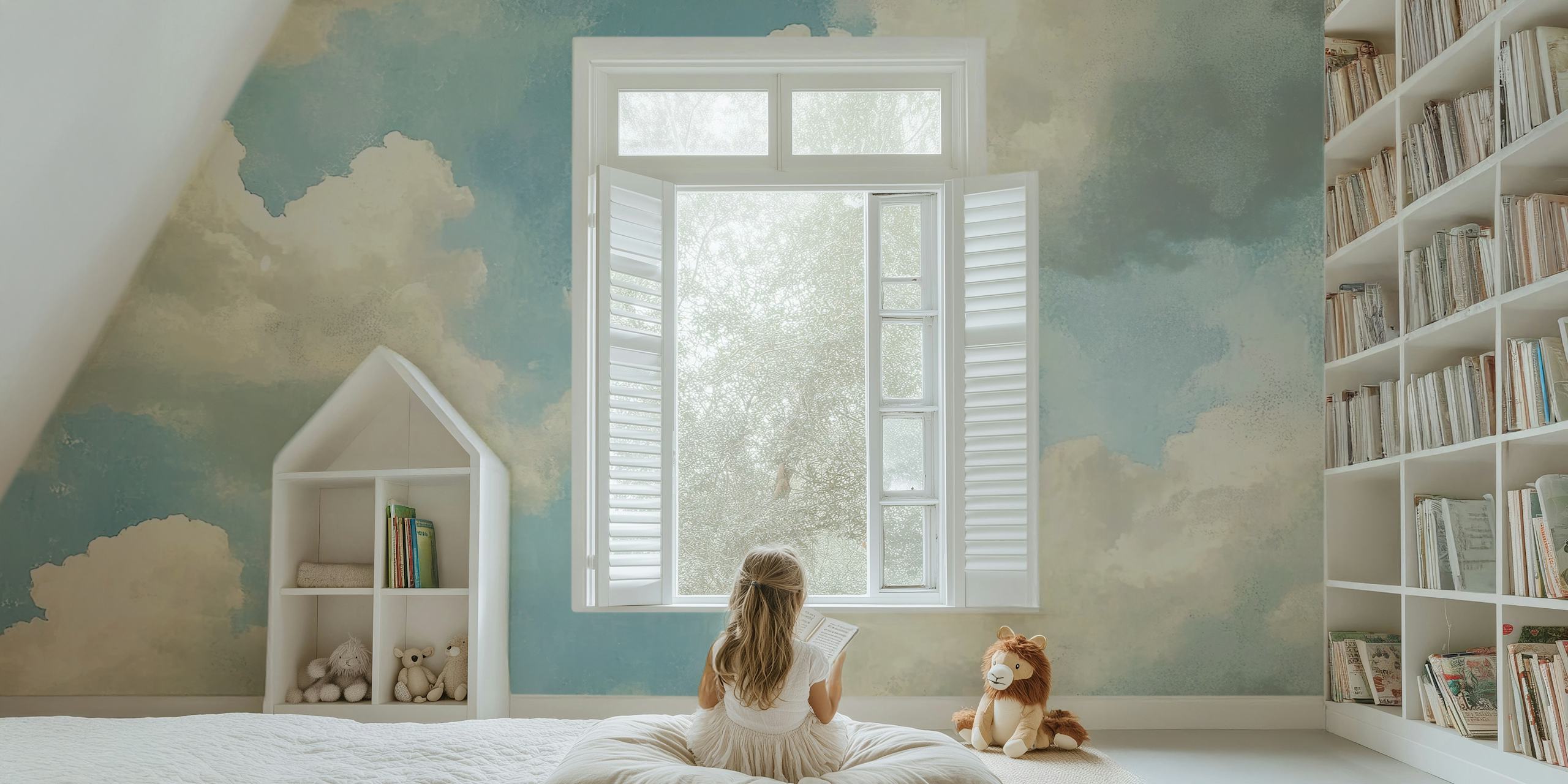 Painted Blue Sky wallpaper in a room