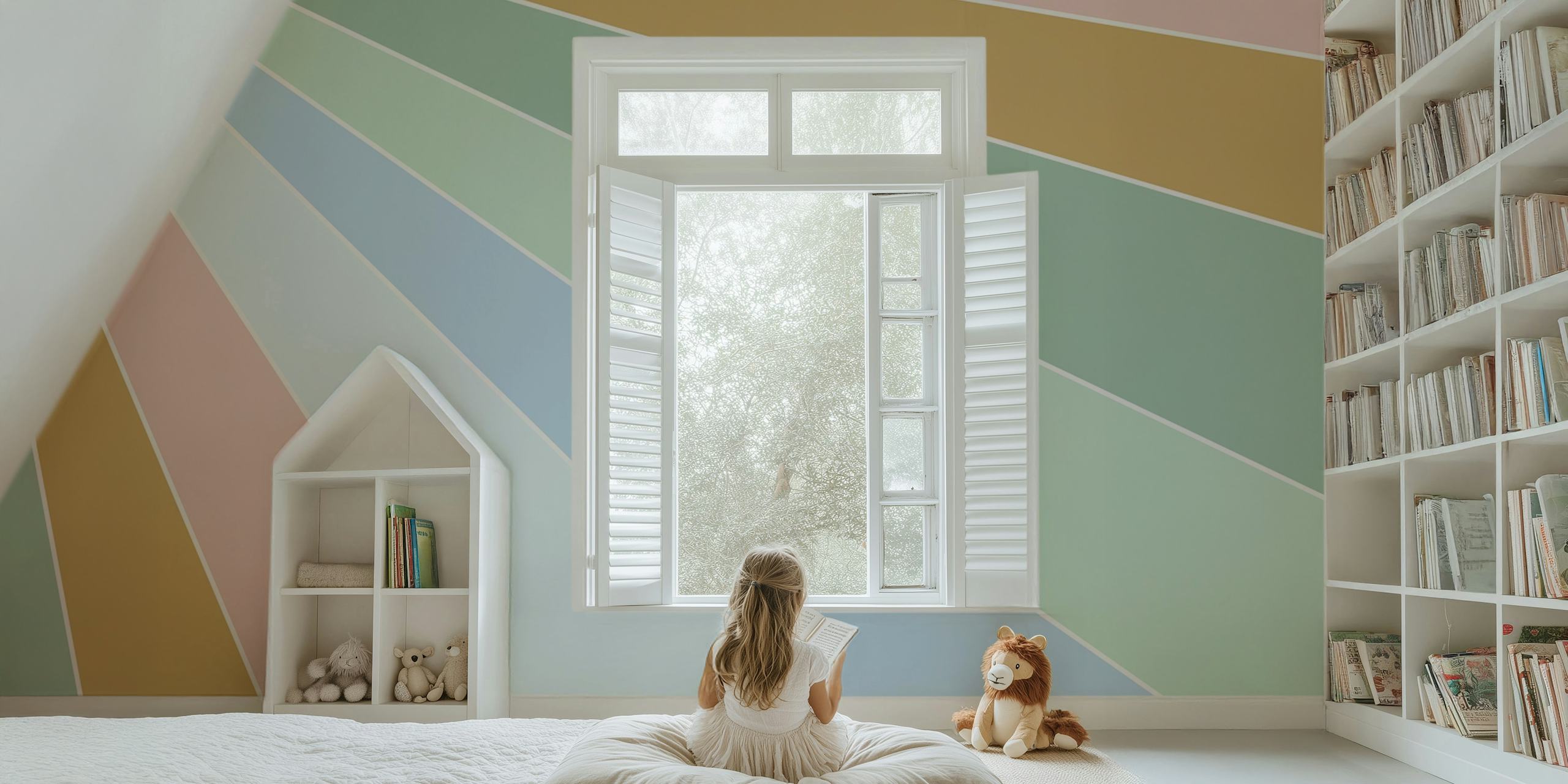 Soft Pastel Rainbow wallpaper in una stanza