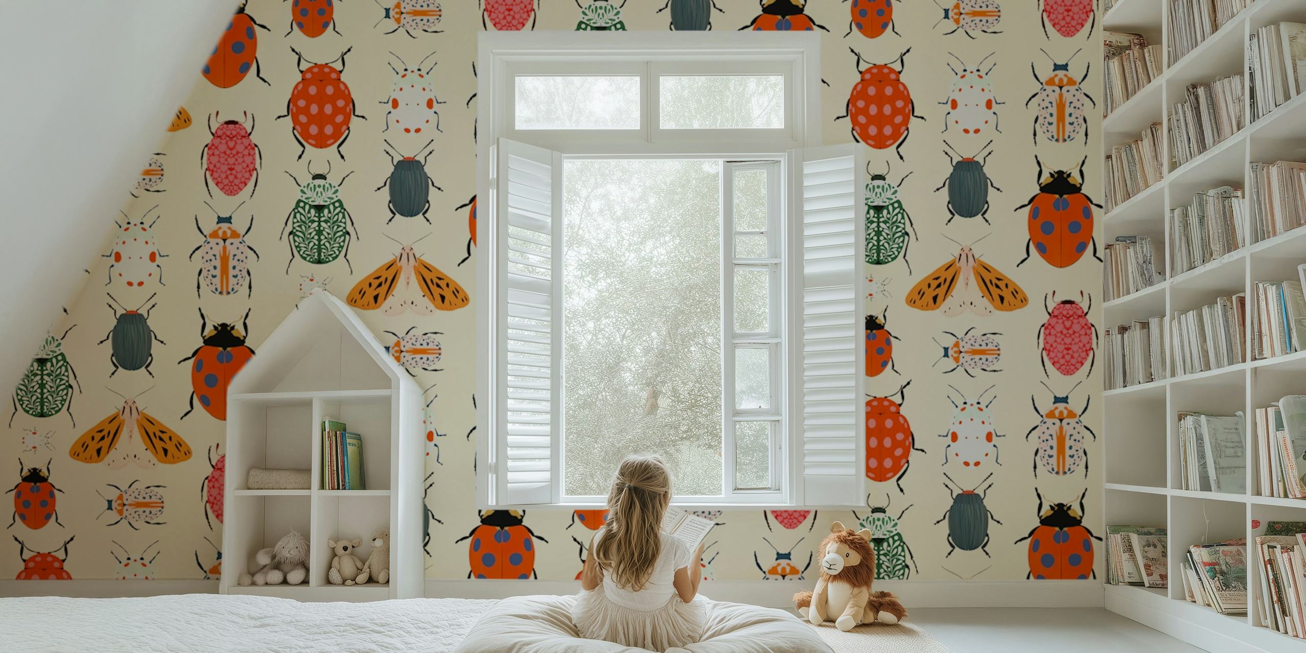 Colorful beetle wallpaper design in room