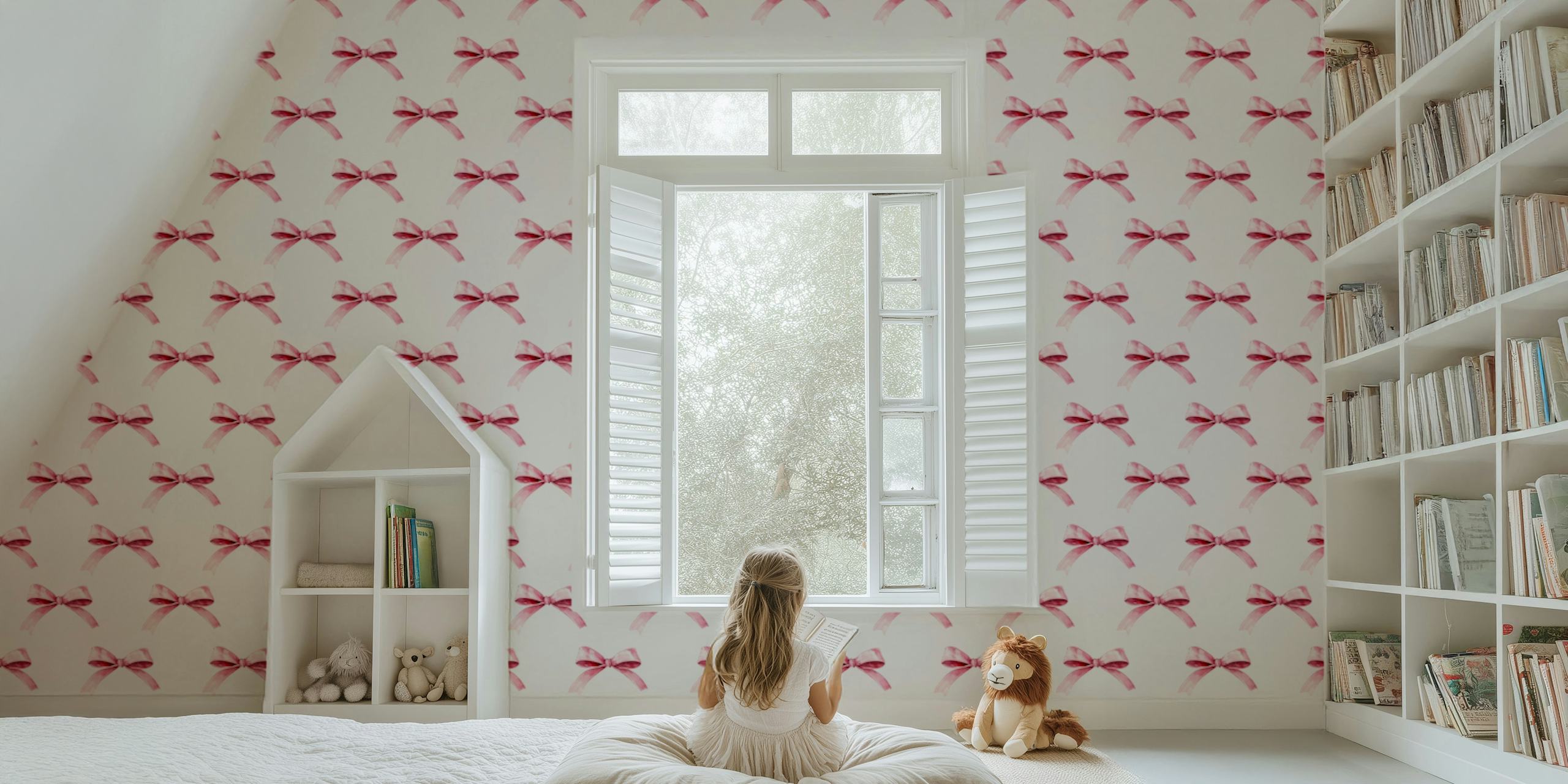 Pastel pink bow charm wallpaper in a room