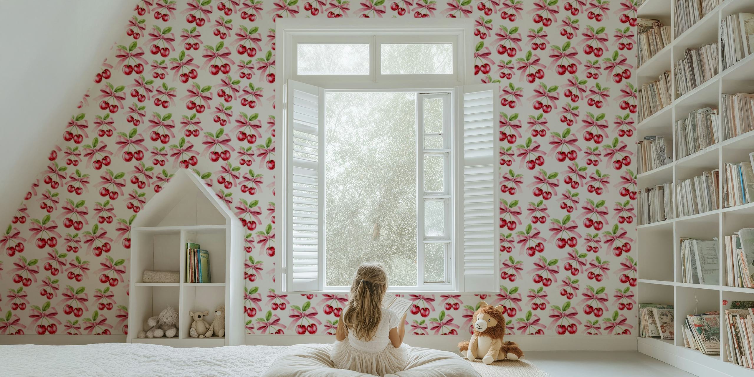 Sweet Cherry Ribbons Paradise wallpaper in a room