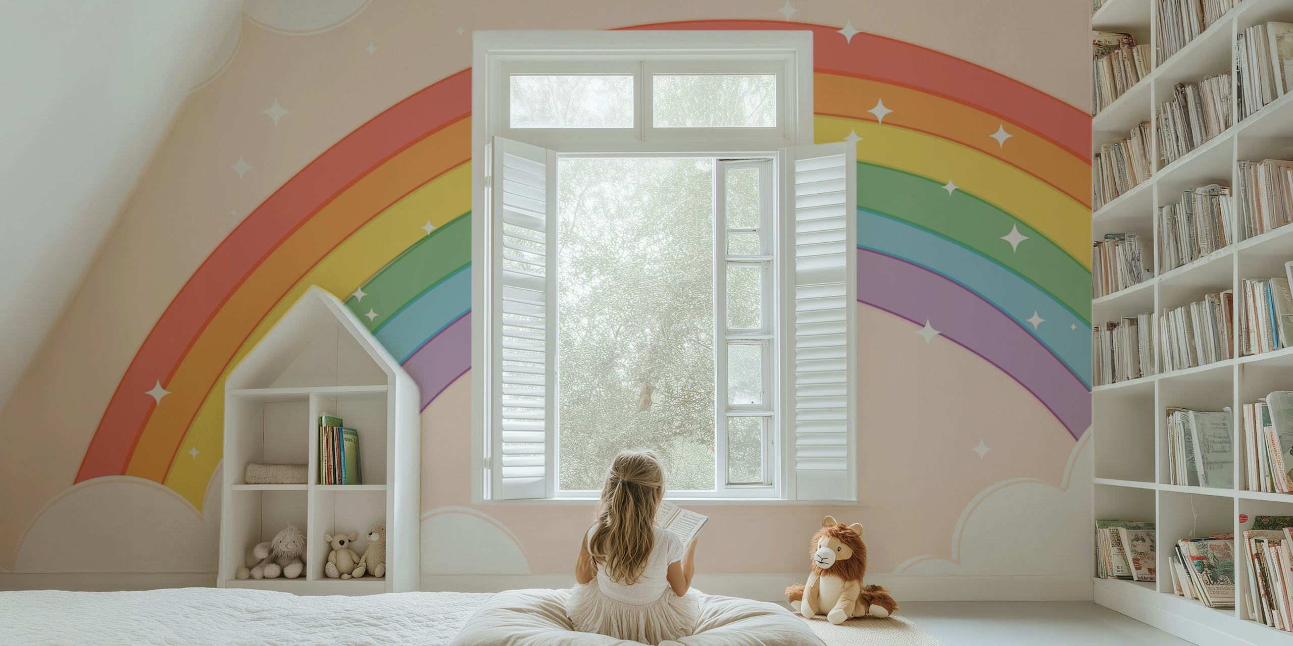 Dreamy rainbow wallpaper in a room