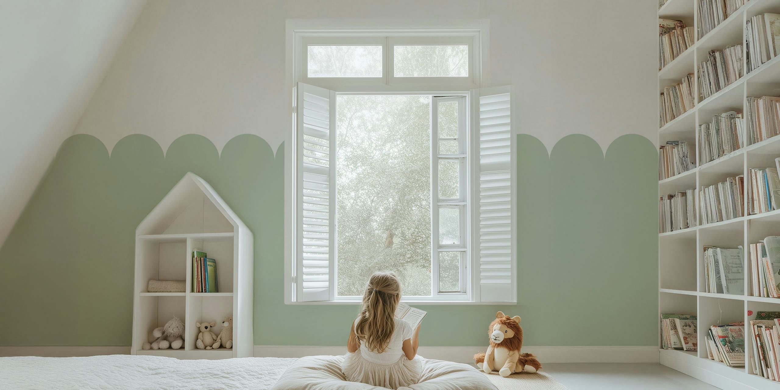 Light Sage Green Arches tapet i et rum