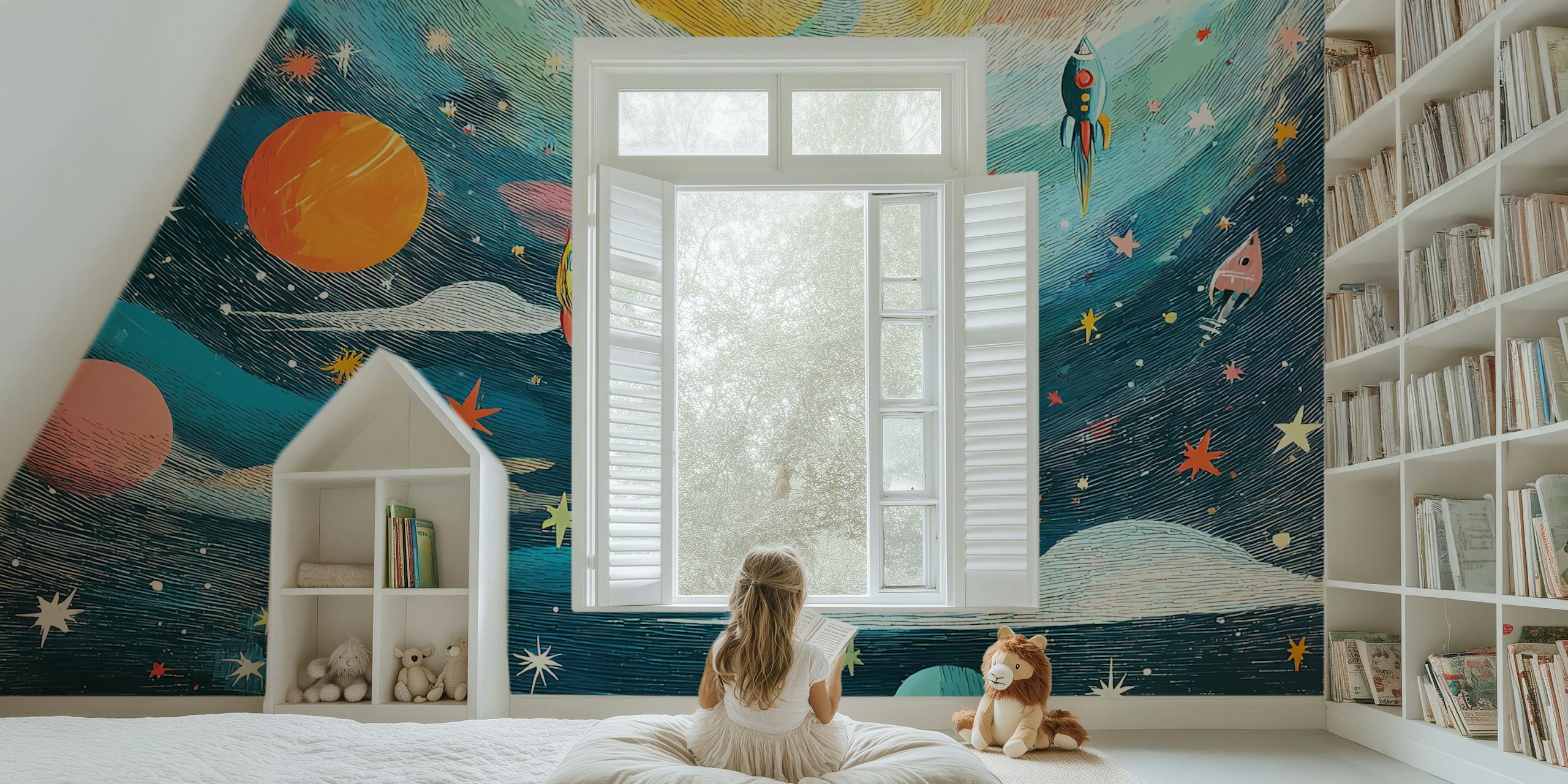 Cosmic Voyage tapetdesign med raketer och planeter