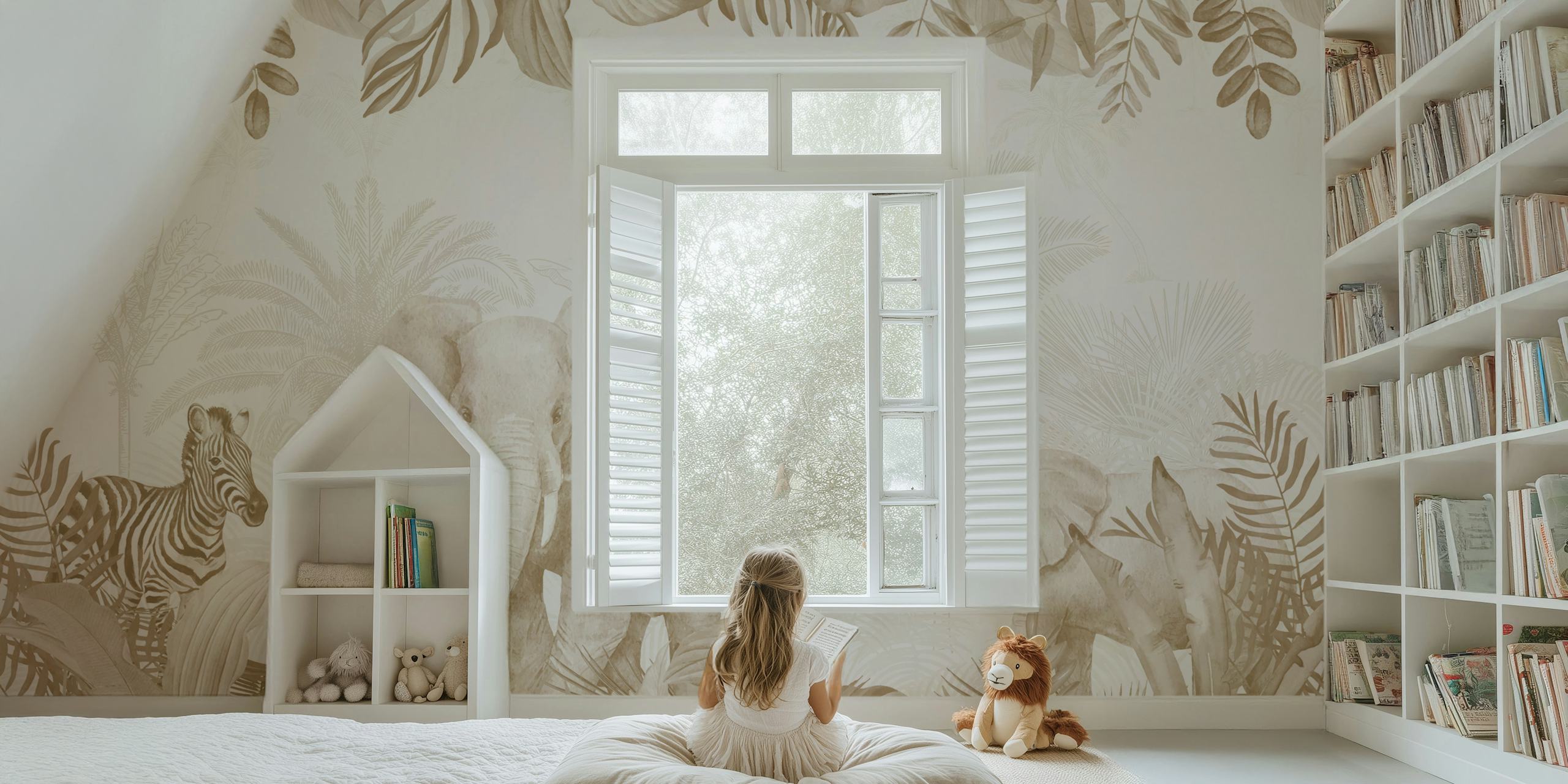Calming Wildlife Forest Scene papel de parede em um quarto