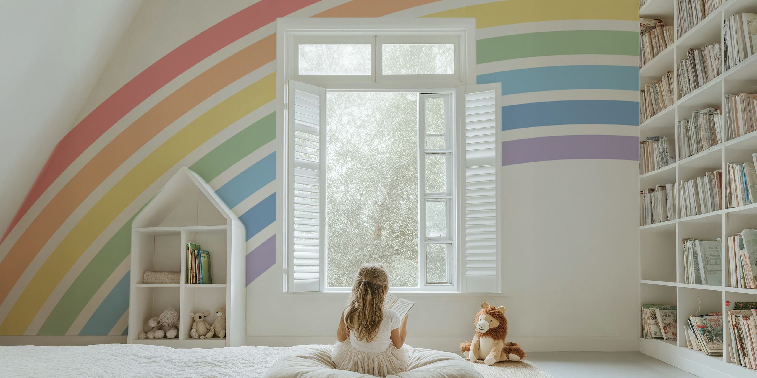 Pastel rainbow wall mural with soft colors in arcs wallpaper