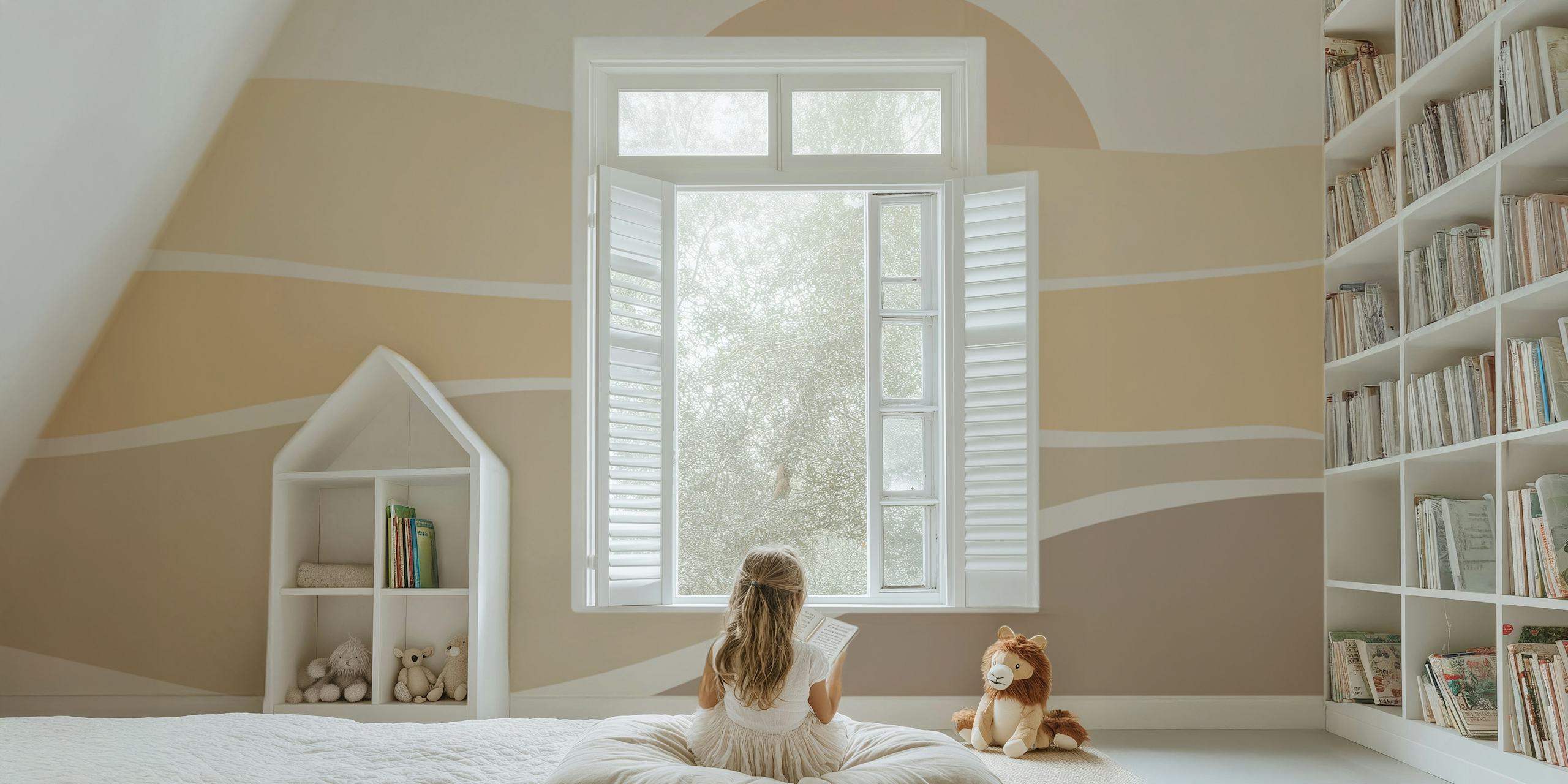 Desert sunrise wallpaper in a cozy room