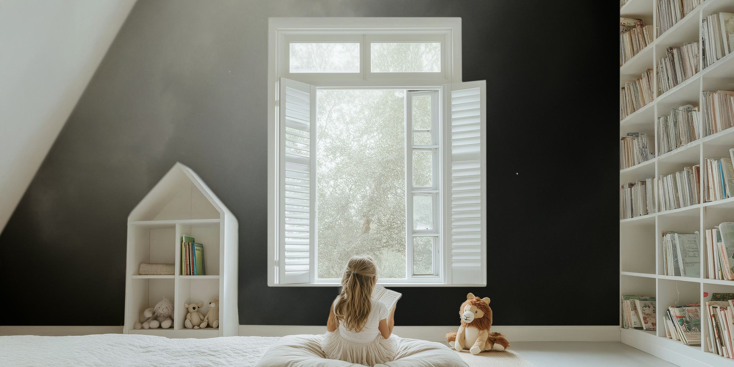 Four balloons wallpaper displayed in a room