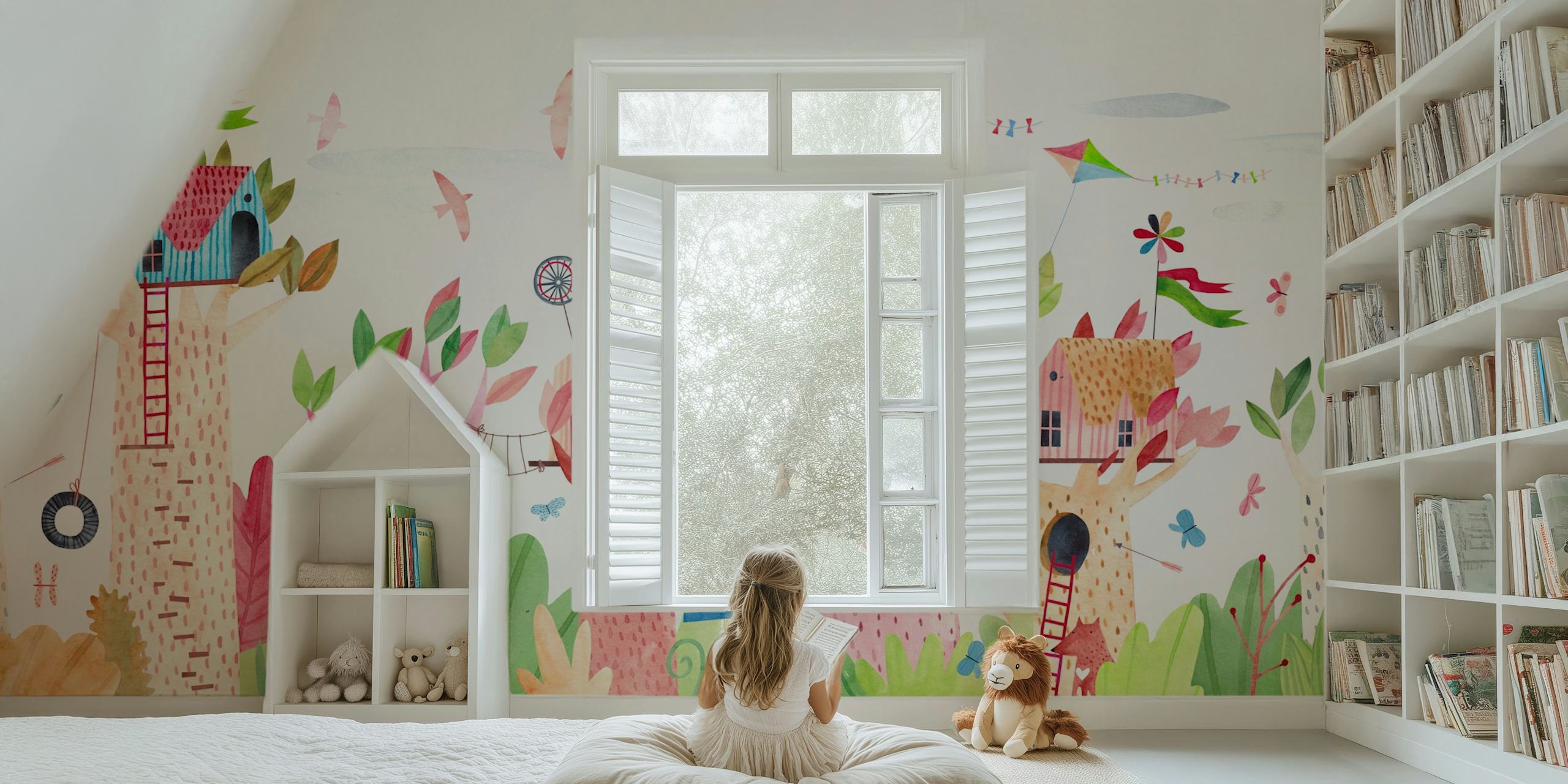 Papier peint whimsical Cute tree houses dans un cadre de pièce