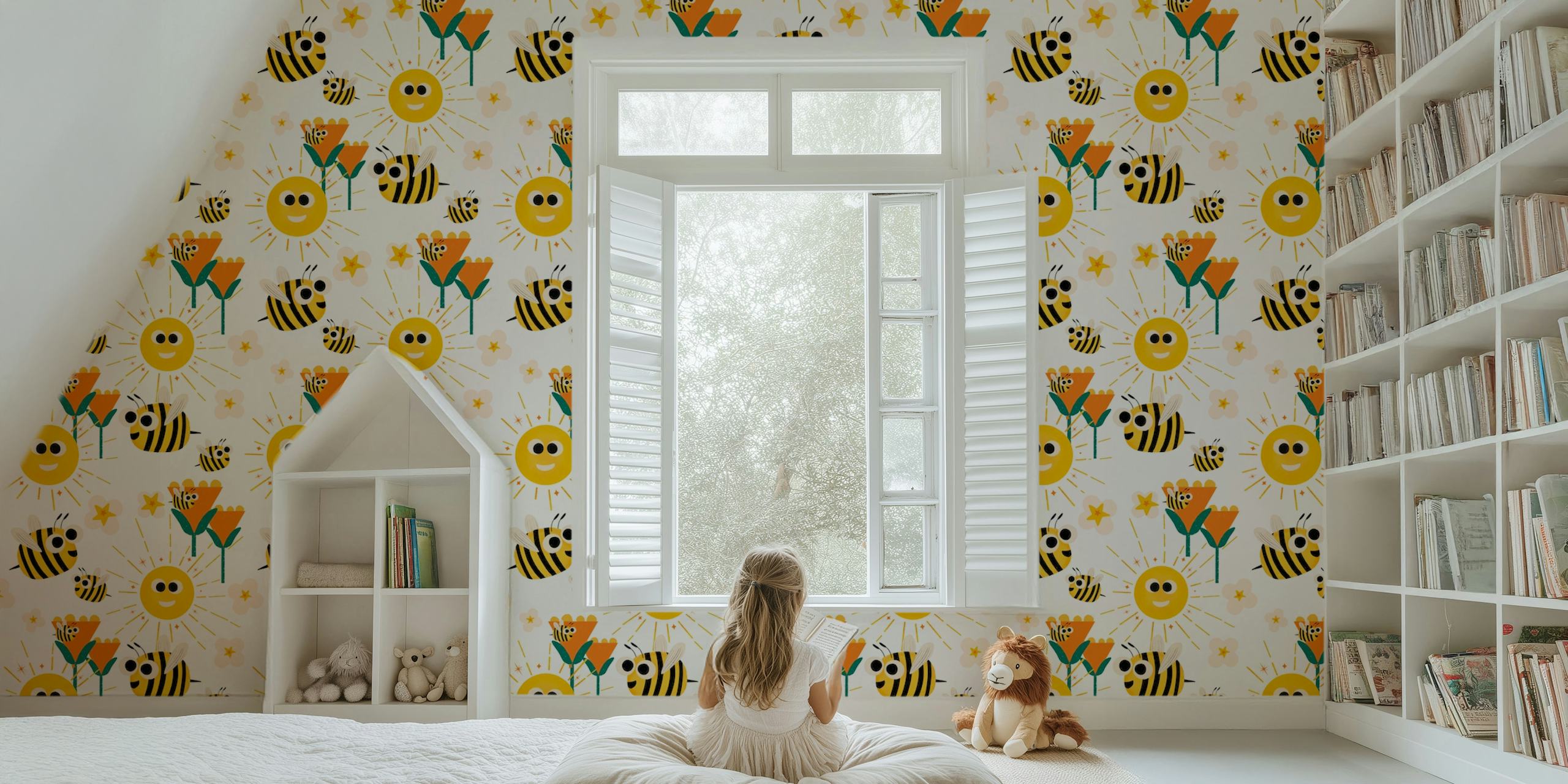 Fröhliche Bienen und Sonnenschein Tapetendesign