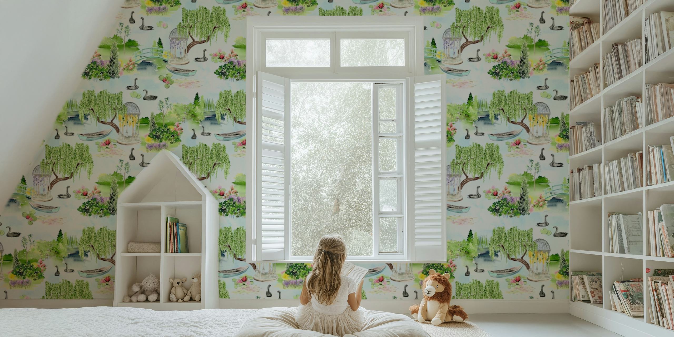 Monet Garden Landscape behang in een kamer