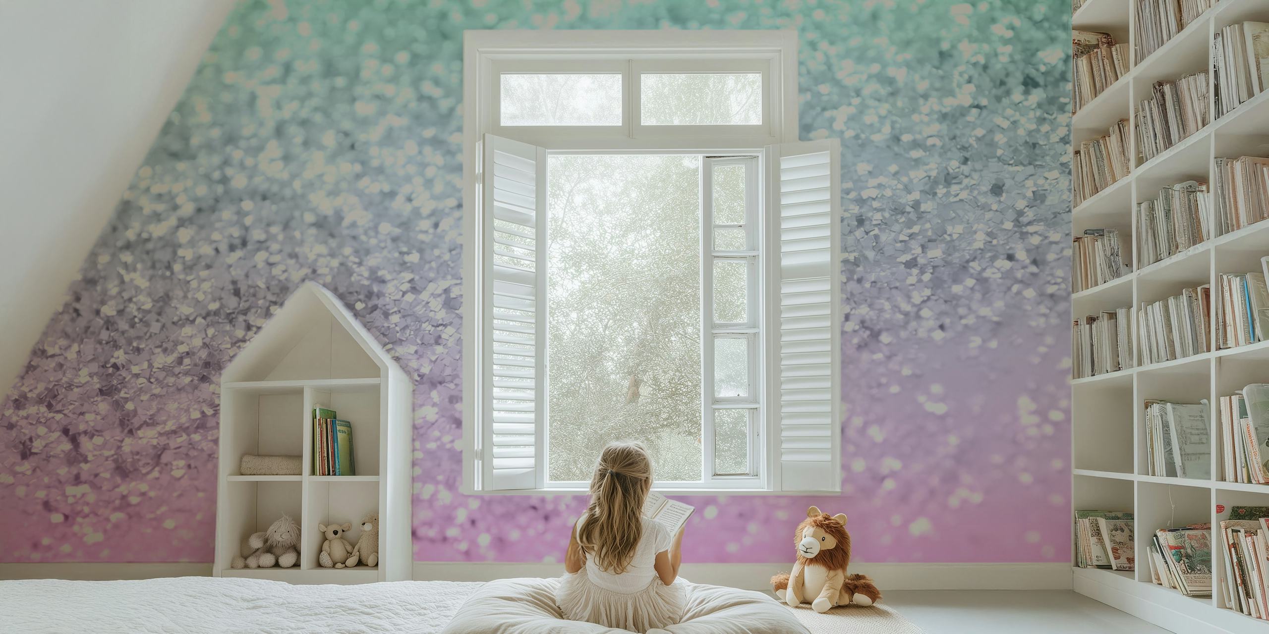 Glitter ombre wallpaper in pink, mint, and silver tones