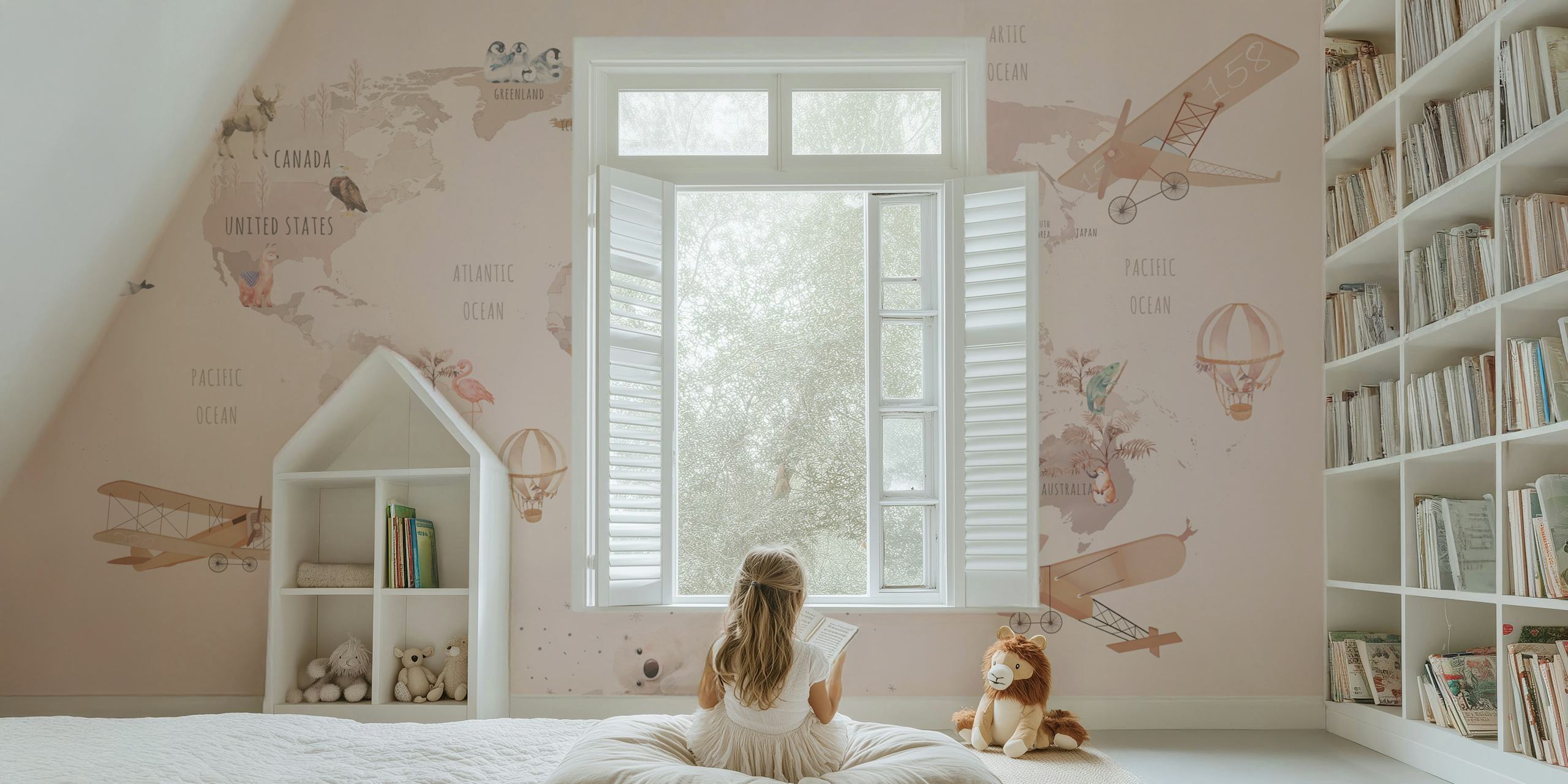Cute kids world map tapetti huoneessa