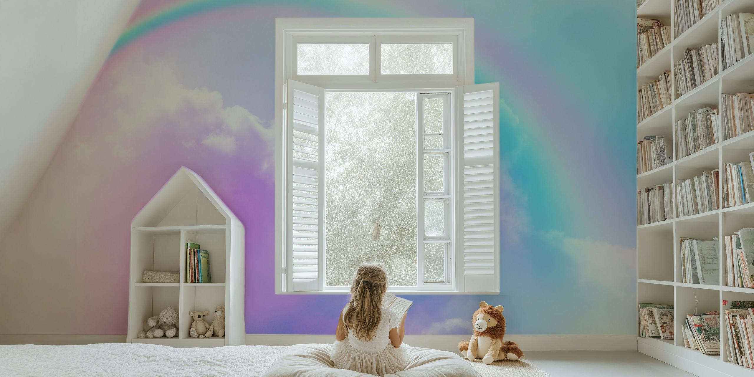 Carta da parati Magical rainbow clouds in una stanza